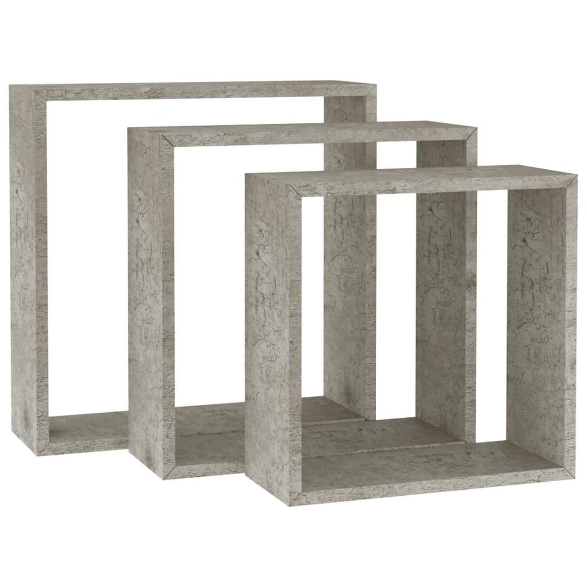 Voir la diapositive 2 : VIDAXL Etageres murales sous forme de cube 3 pcs Gris beton