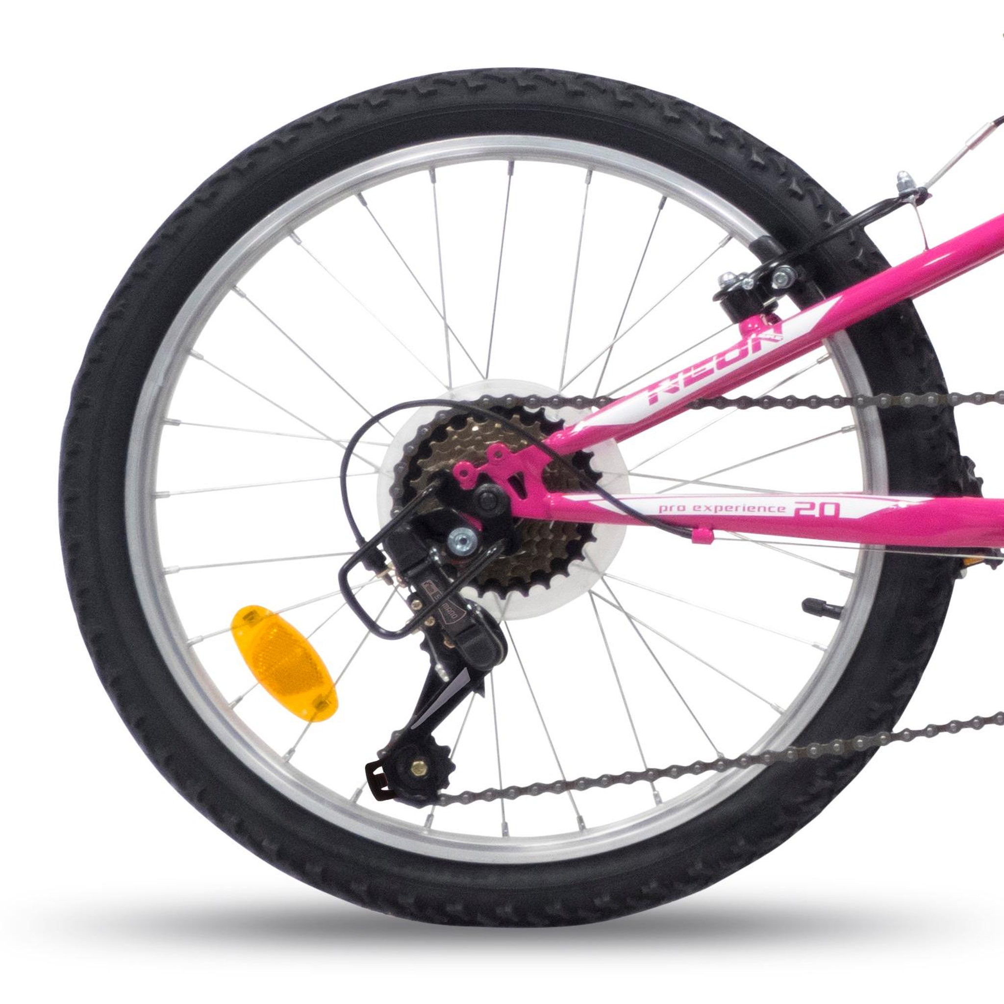 Voir la diapositive 5 : Vélo enfant - VTT 20'' neon rigide - 6 vitesses ty21 - Freins V-Brake - Jantes Alu. - Rose Fushia