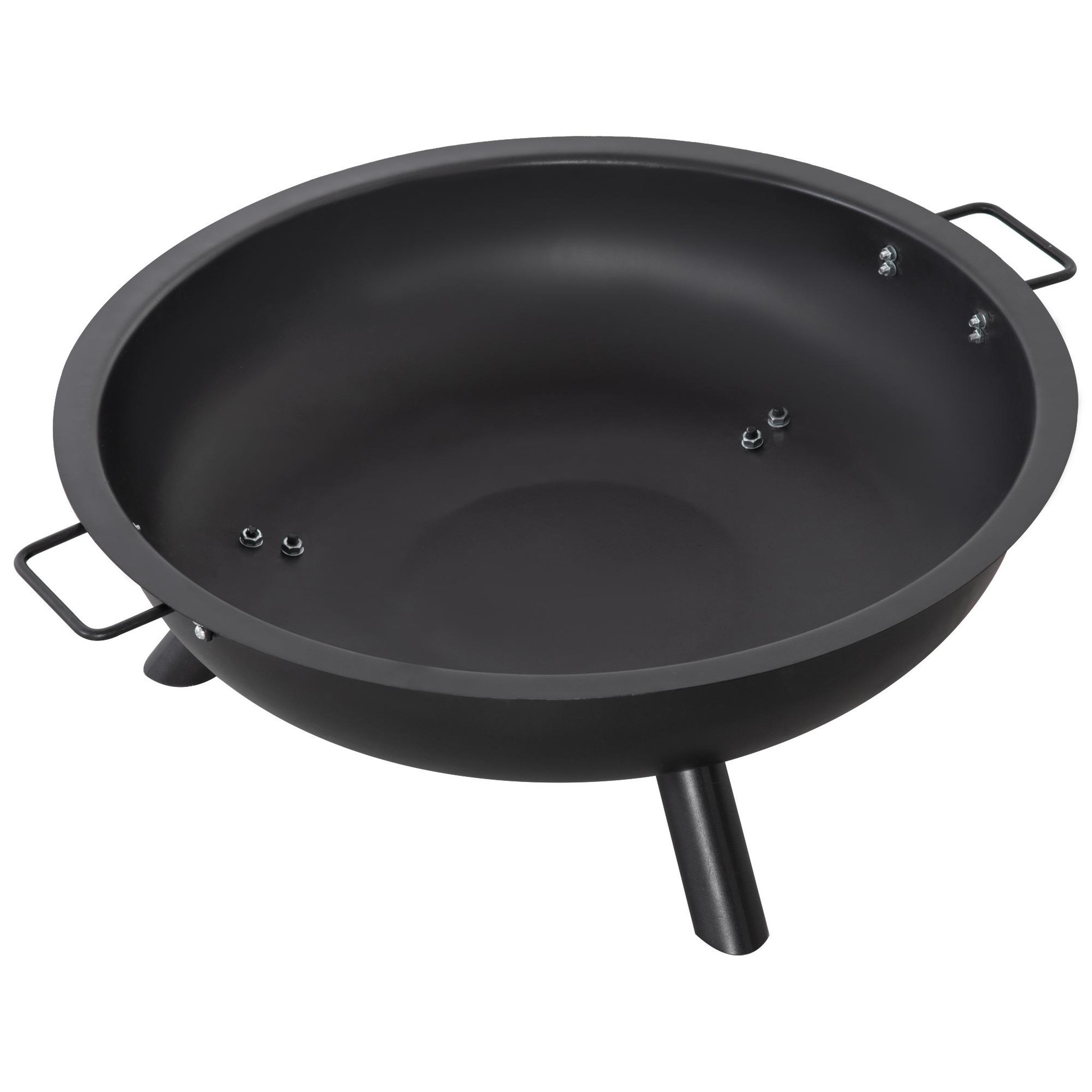 Voir la diapositive 4 : OUTSUNNY Brasero boule de feu cheminée foyer extérieur dim. 79L x 69l x 25,5H cm 2 poignées tisonnier acier noir