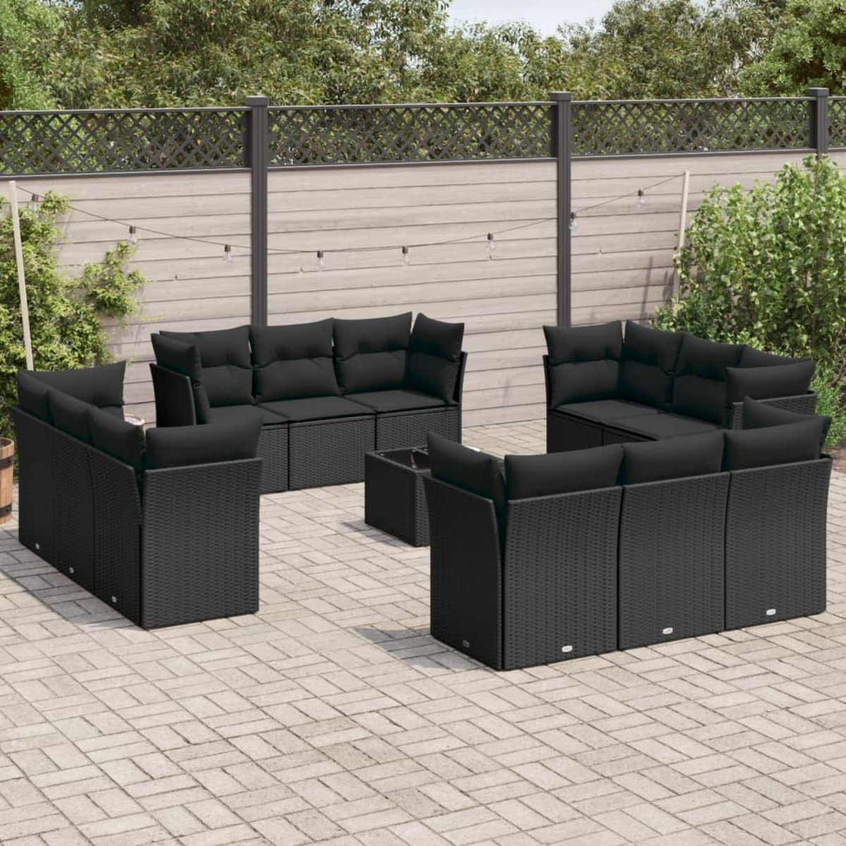 VIDAXL Salon de jardin avec coussins 13 pcs noir resine tressee