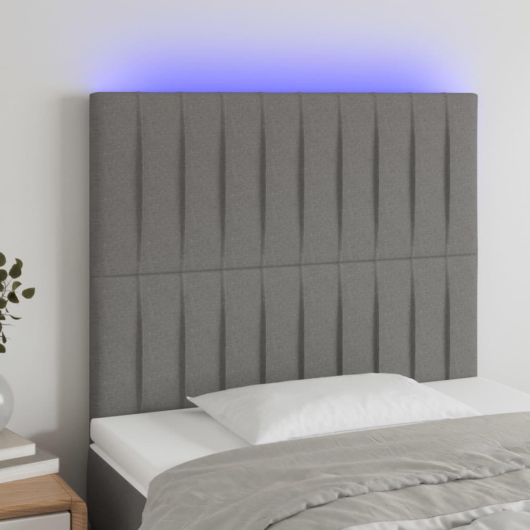 Voir la diapositive 1 : VIDAXL Tete de lit a LED Gris fonce 80x5x118/128 cm Tissu