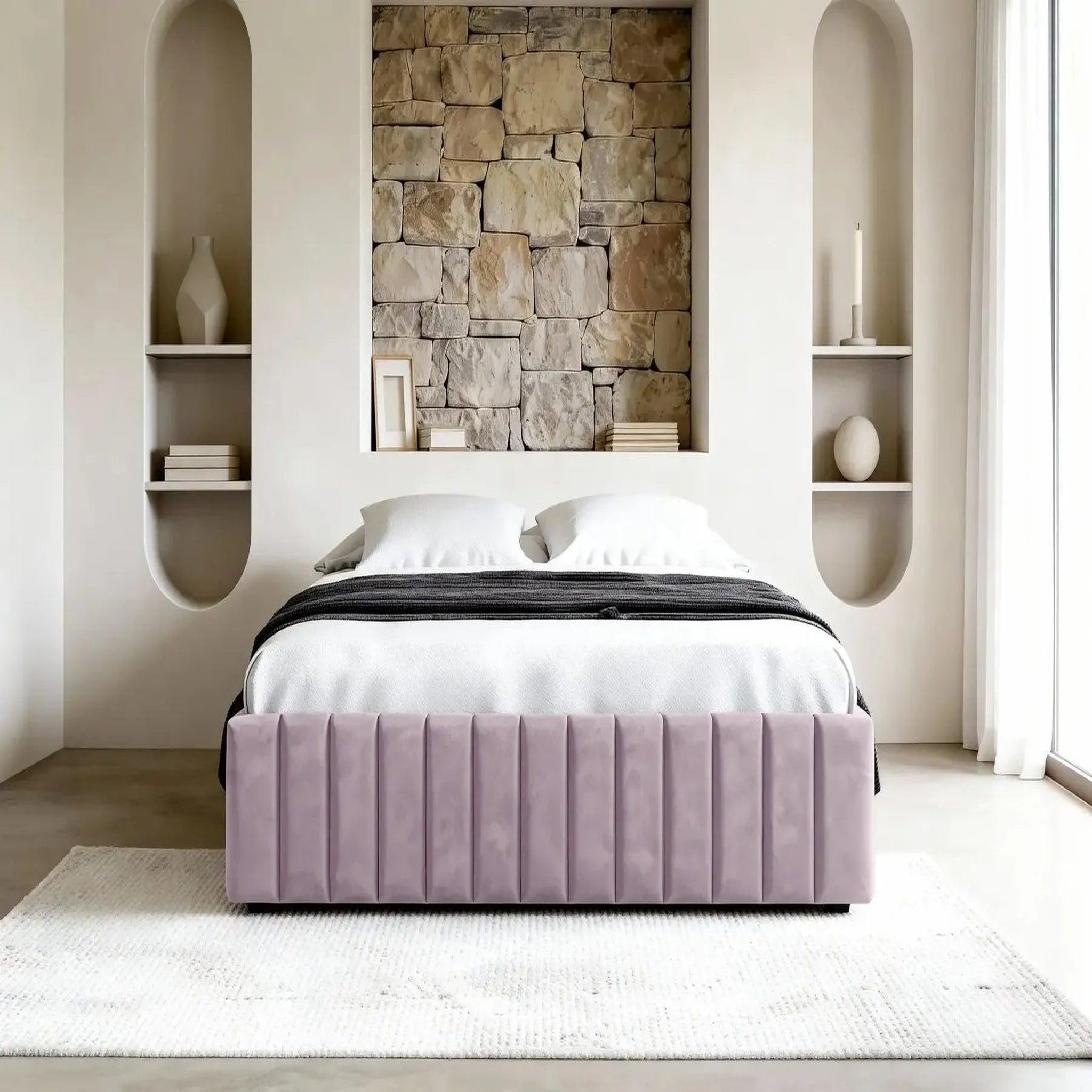 Voir la diapositive 4 : CASANOVA PARIS Elena - lit coffre tissu velours 140x200cm beige