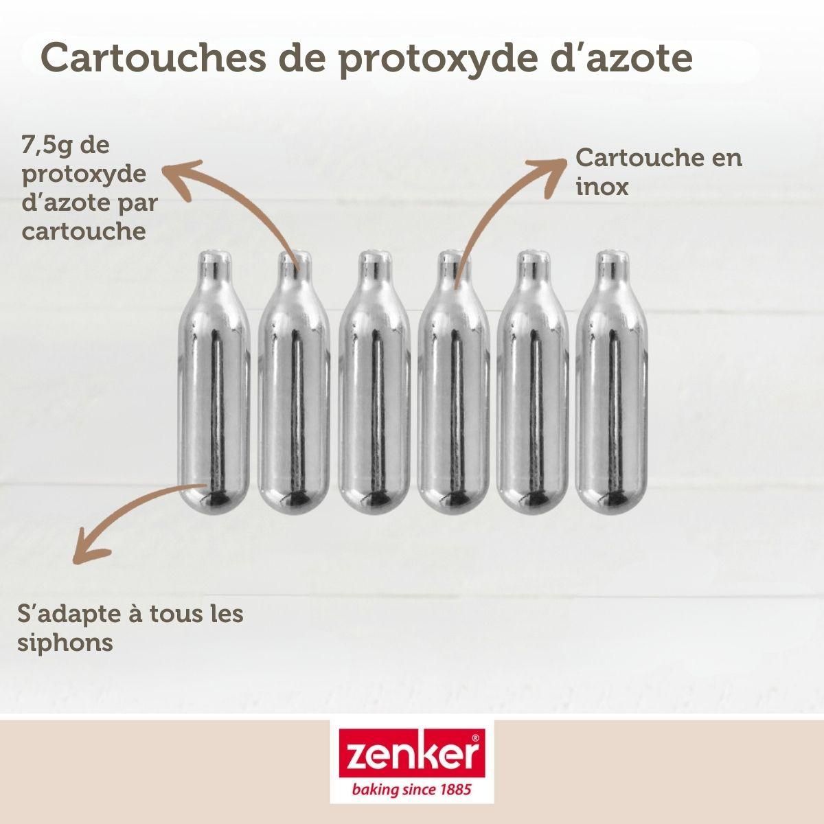 ZENKER Lot de 12 cartouches de protoxyde d'azote pour siphon à Chantilly Zenker Smart Pastry