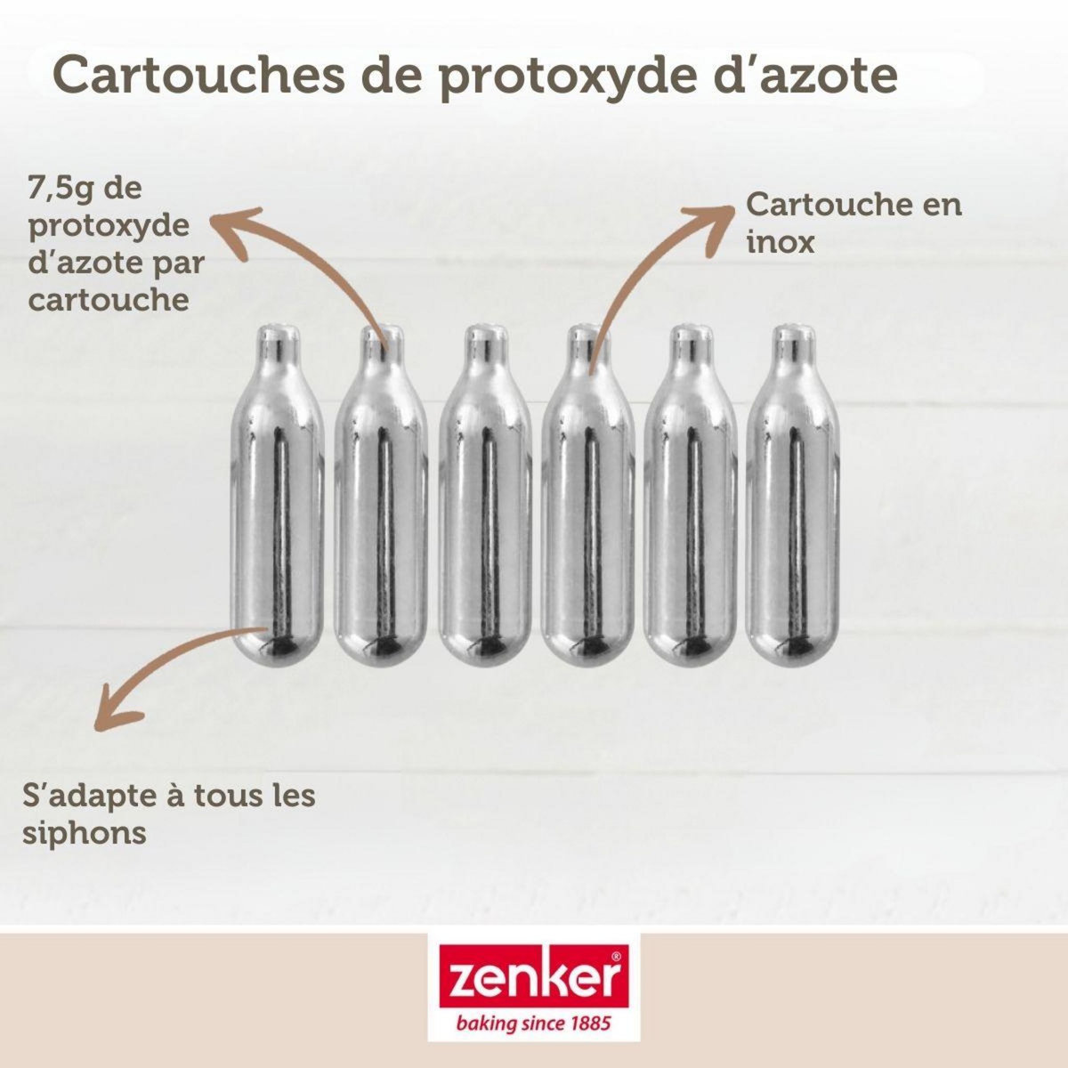 ZENKER Lot de 12 cartouches de protoxyde d'azote pour siphon à Chantilly Zenker Smart Pastry