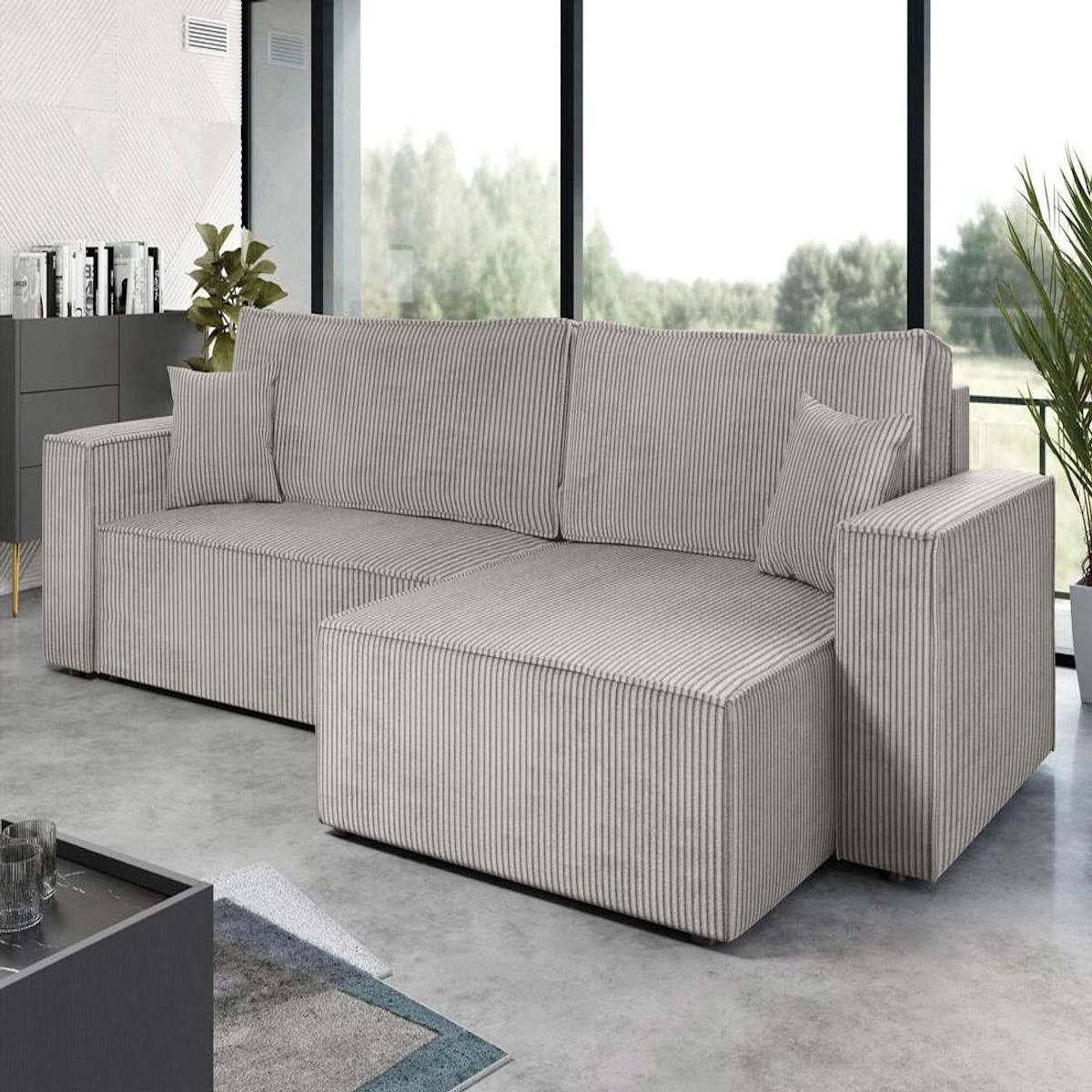 BEST MOBILIER Cezanne - canapé d'angle réversible 5 places convertible avec coffre en velours côtelé