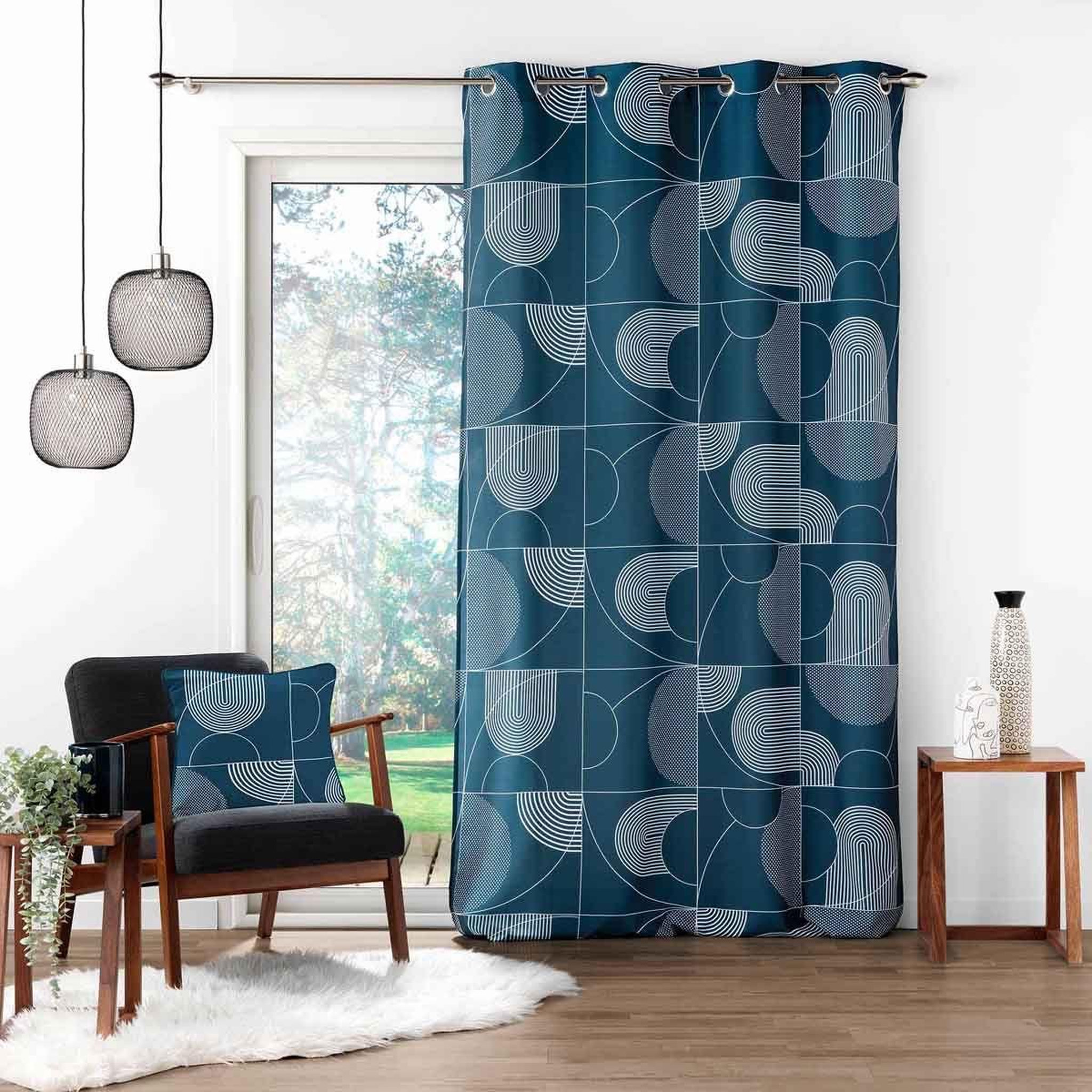Voir la diapositive 3 : Douceur d'Intérieur Rideau à œillets  esquisse  140x260cm bleu