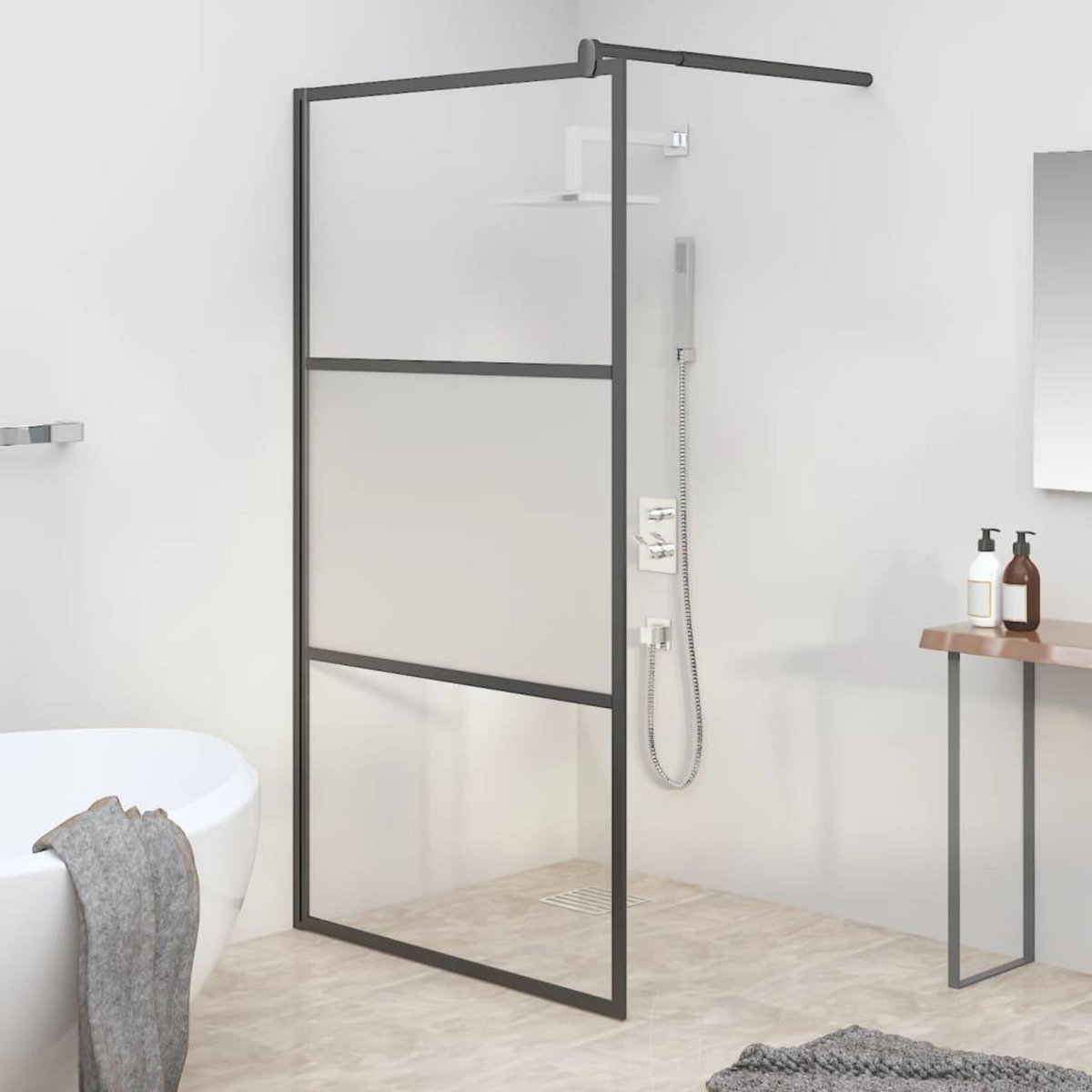 VIDAXL Paroi de douche 100x195 cm Verre ESG demi-depoli Noir