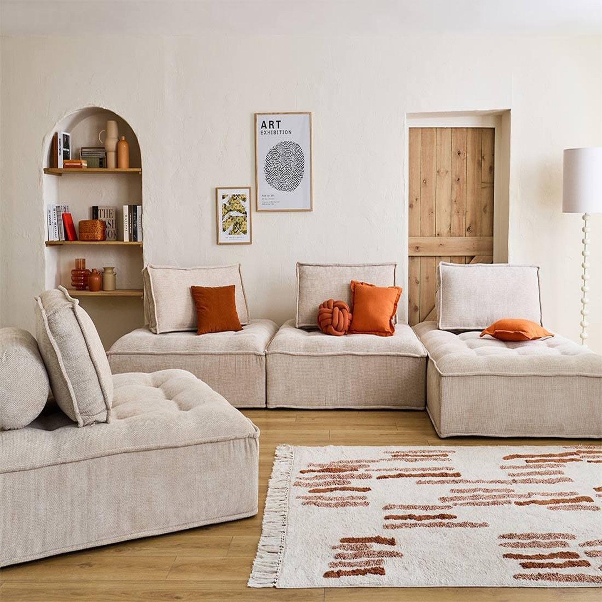 Voir la diapositive 2 : BEST MOBILIER Marisol - canapé panoramique modulable 7 places - velours texturé