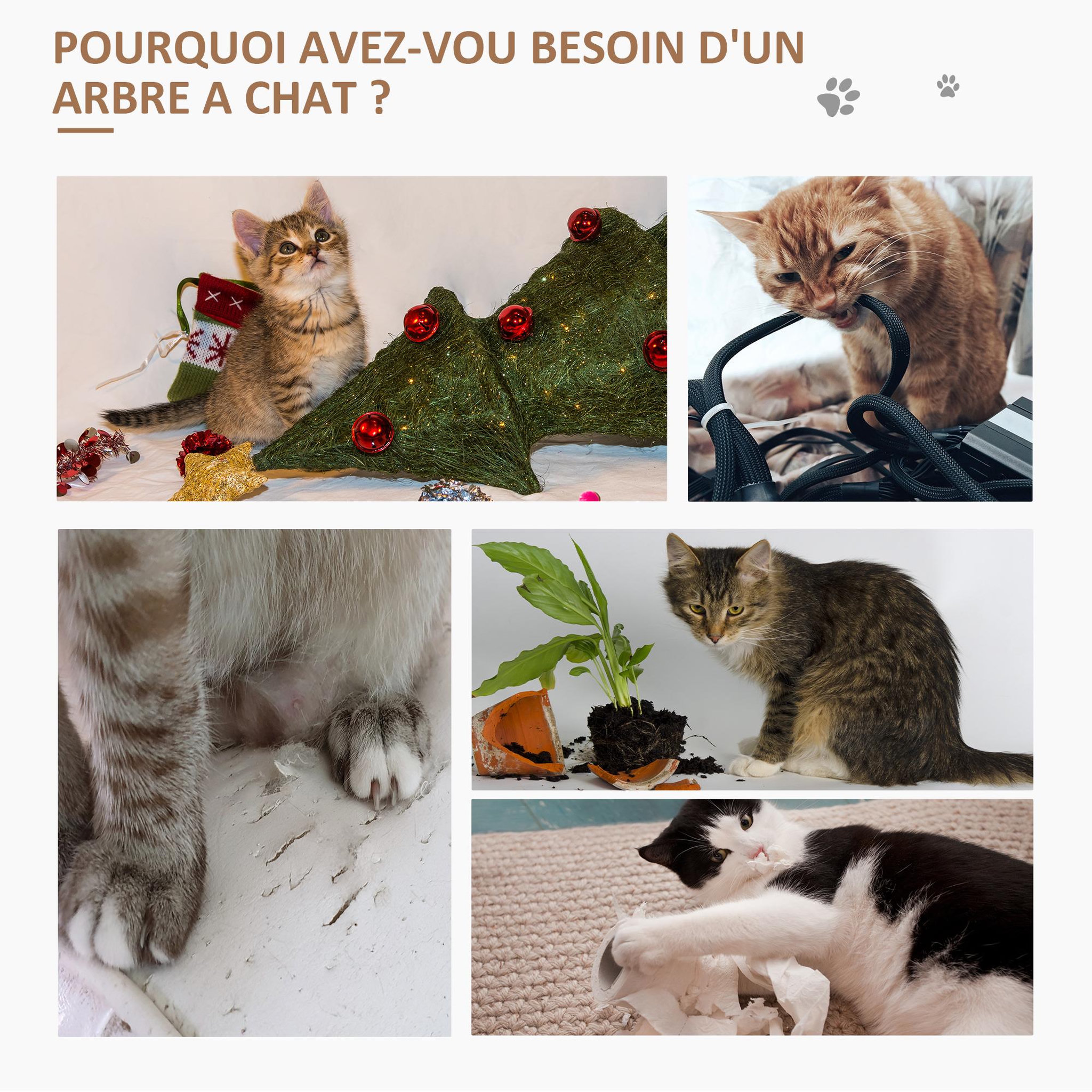 Voir la diapositive 6 : PAWHUT Arbre à chat rond style cosy chic griffoir grattoirs sisal jeu suspendu souris niche avec coussin cordes d'algues tressées peluche courte beige