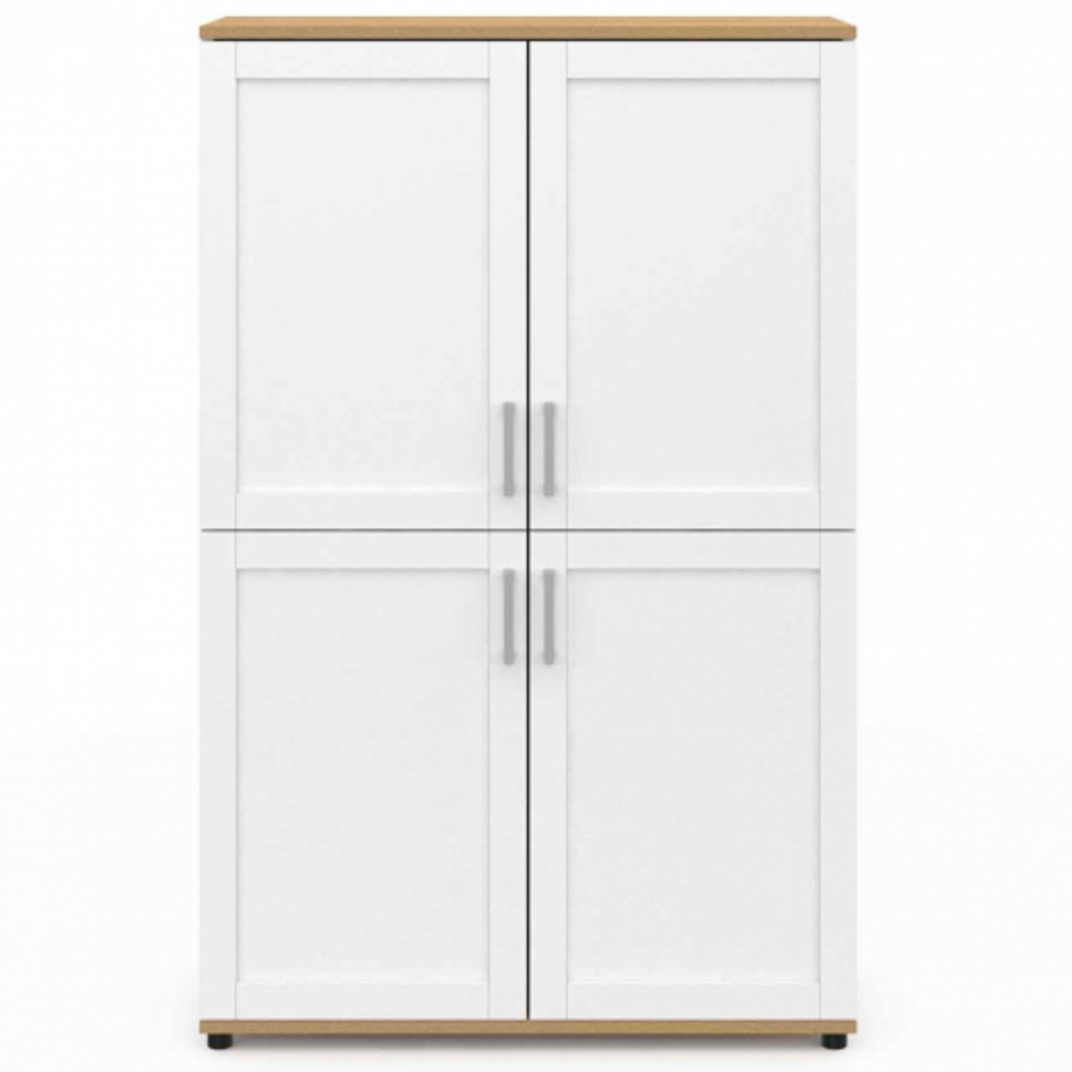 ID MARKET Buffet haut H. 125 cm VITO 4 portes blanc et bois
