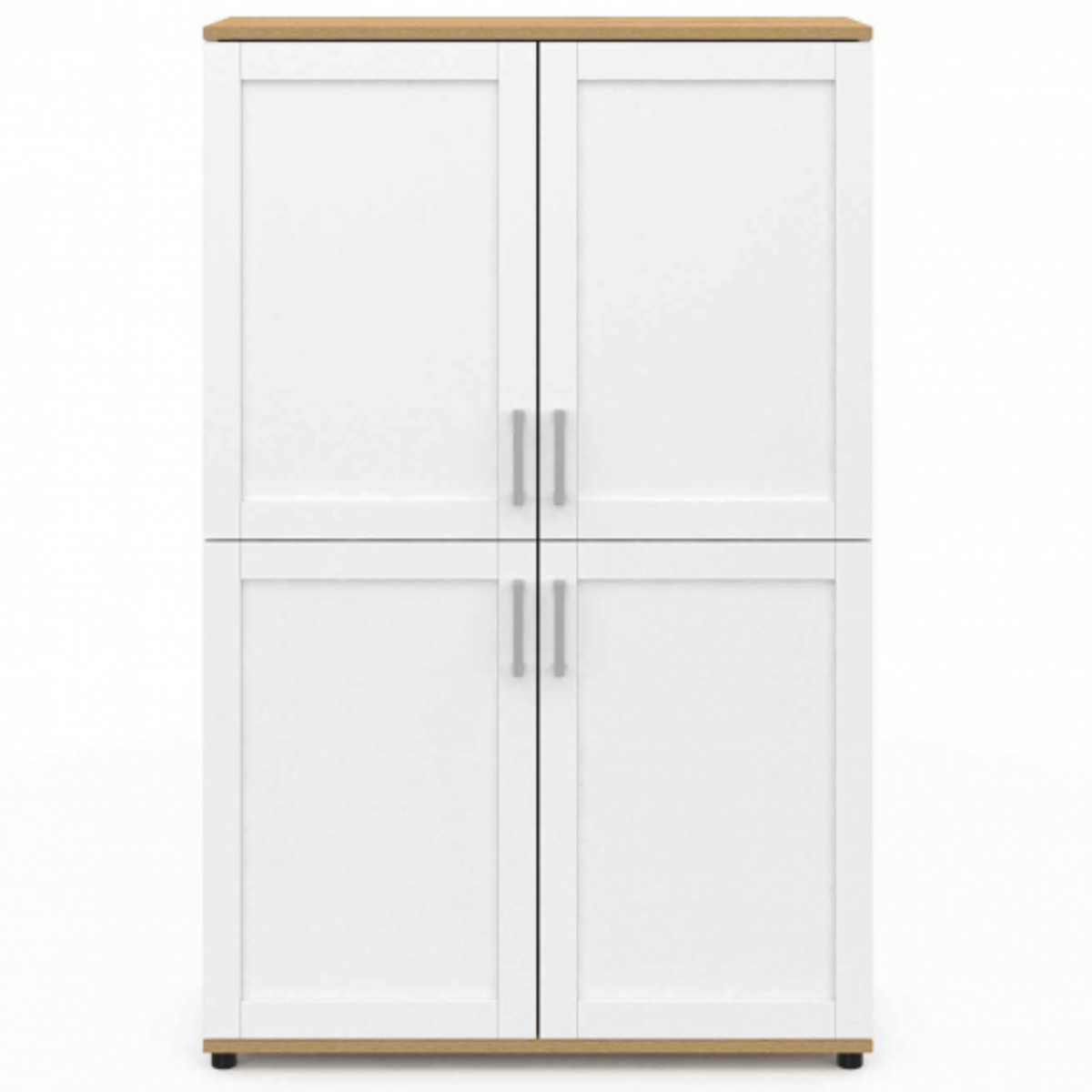 ID MARKET Buffet haut H. 125 cm VITO 4 portes blanc et bois