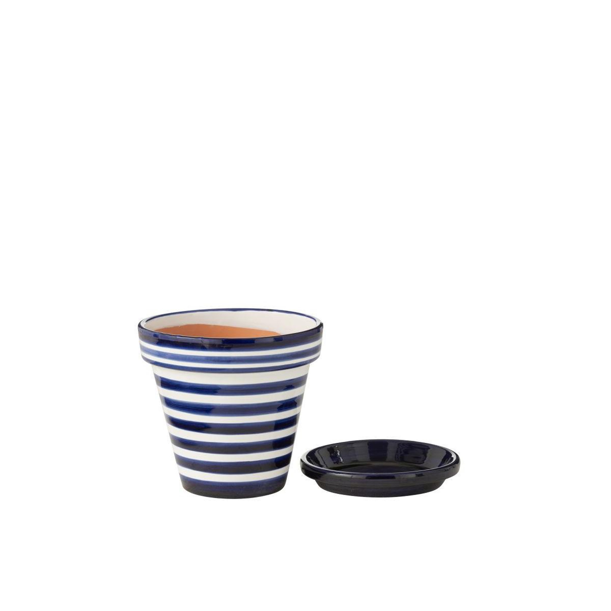 Voir la diapositive 2 : J-LINE Pot avec soucoupe en céramique  granada rayure  27cm bleu cobalt