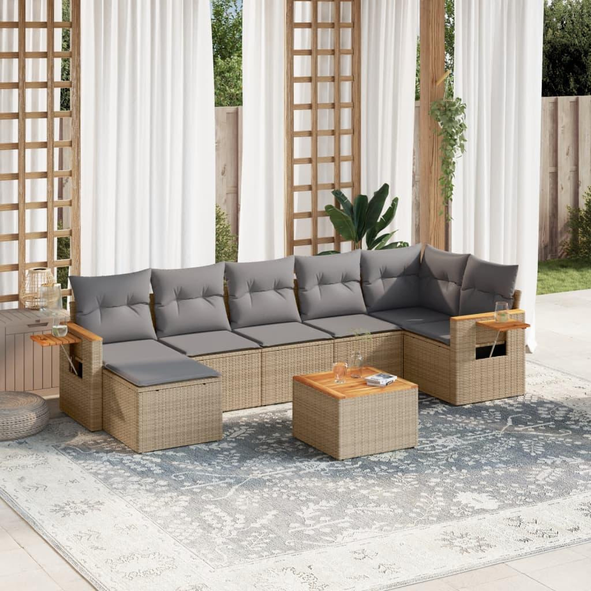 VIDAXL Salon de jardin avec coussins 8 pcs beige resine tressee