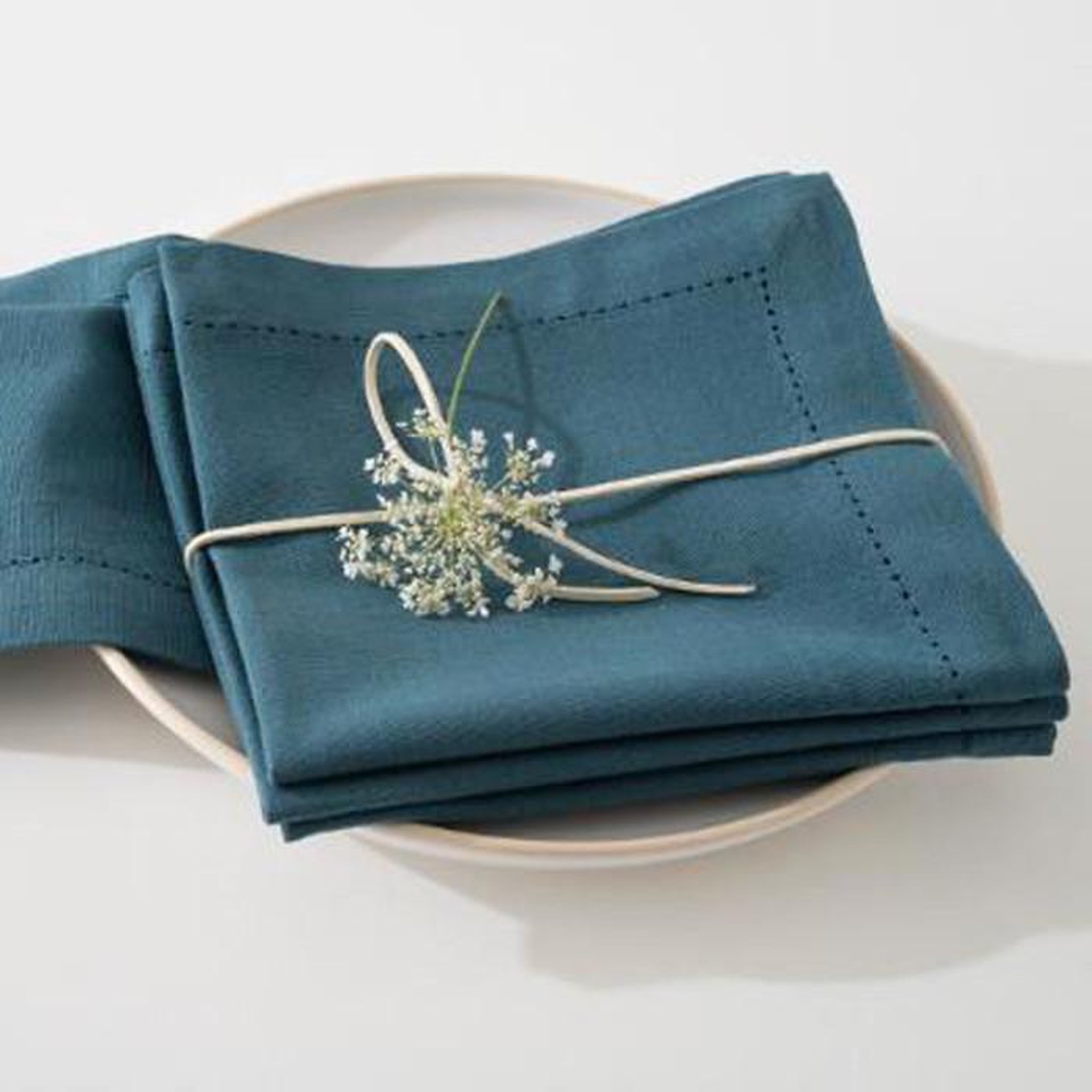 Voir la diapositive 3 : ATMOSPHERA Lot de 4 serviettes de table  chambray  40x40cm bleu canard