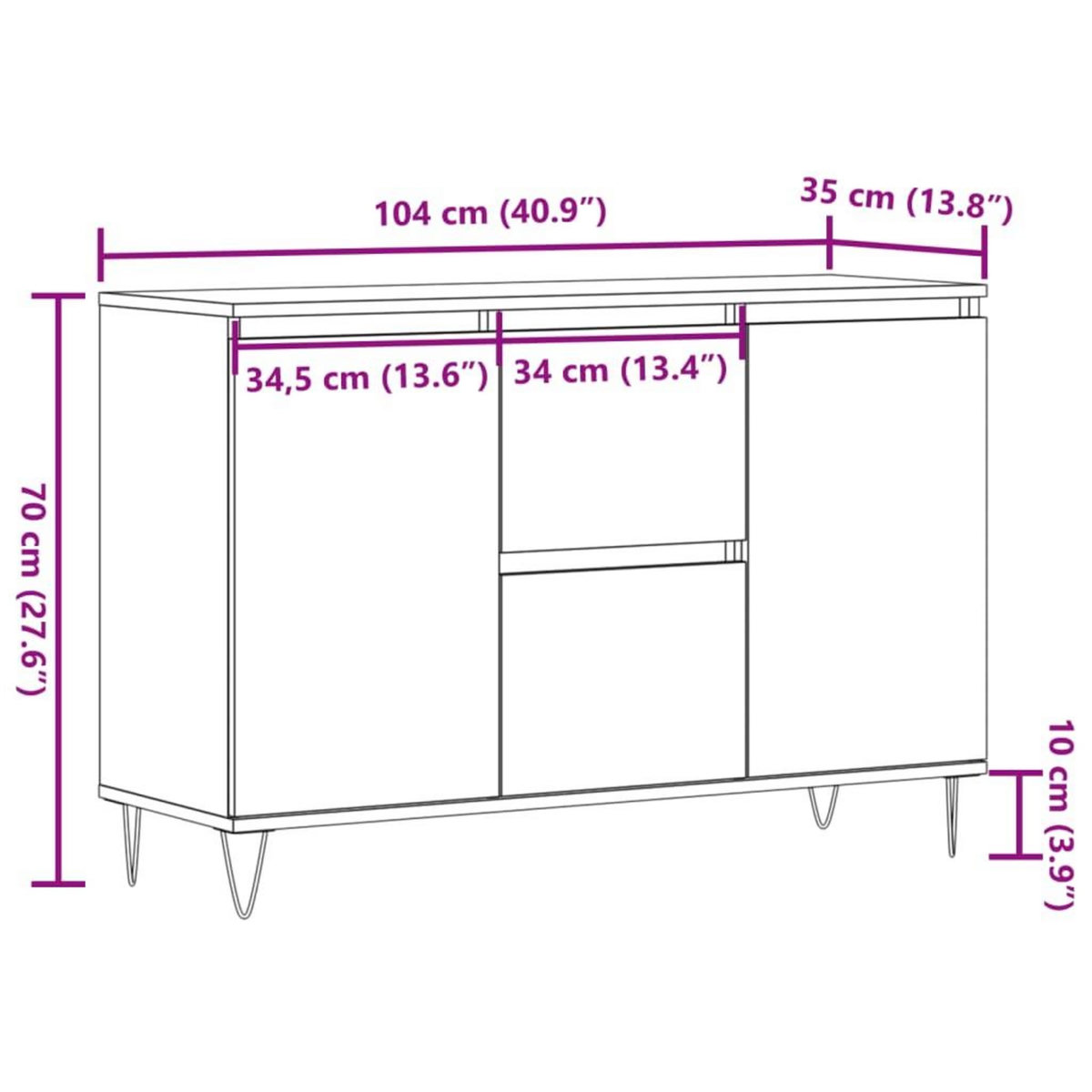 VIDAXL Buffet chene artisanal 104x35x70 cm bois d'ingenierie