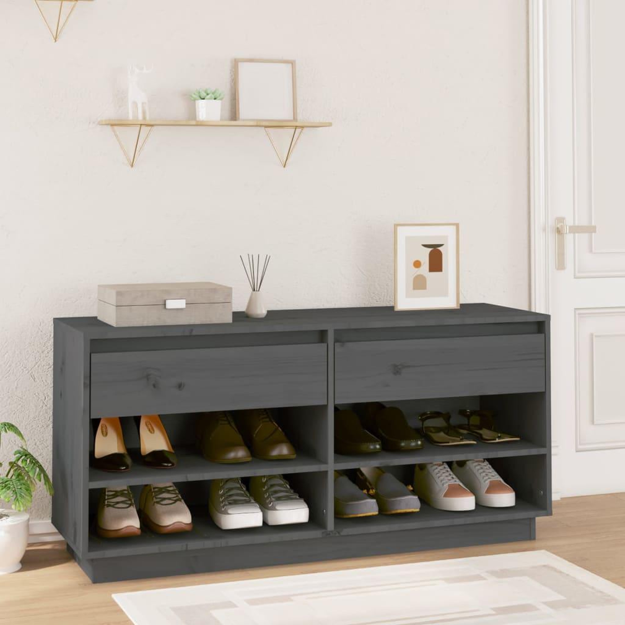 Voir la diapositive 1 : VIDAXL Armoire a chaussures Gris 110x34x52 cm Bois de pin massif