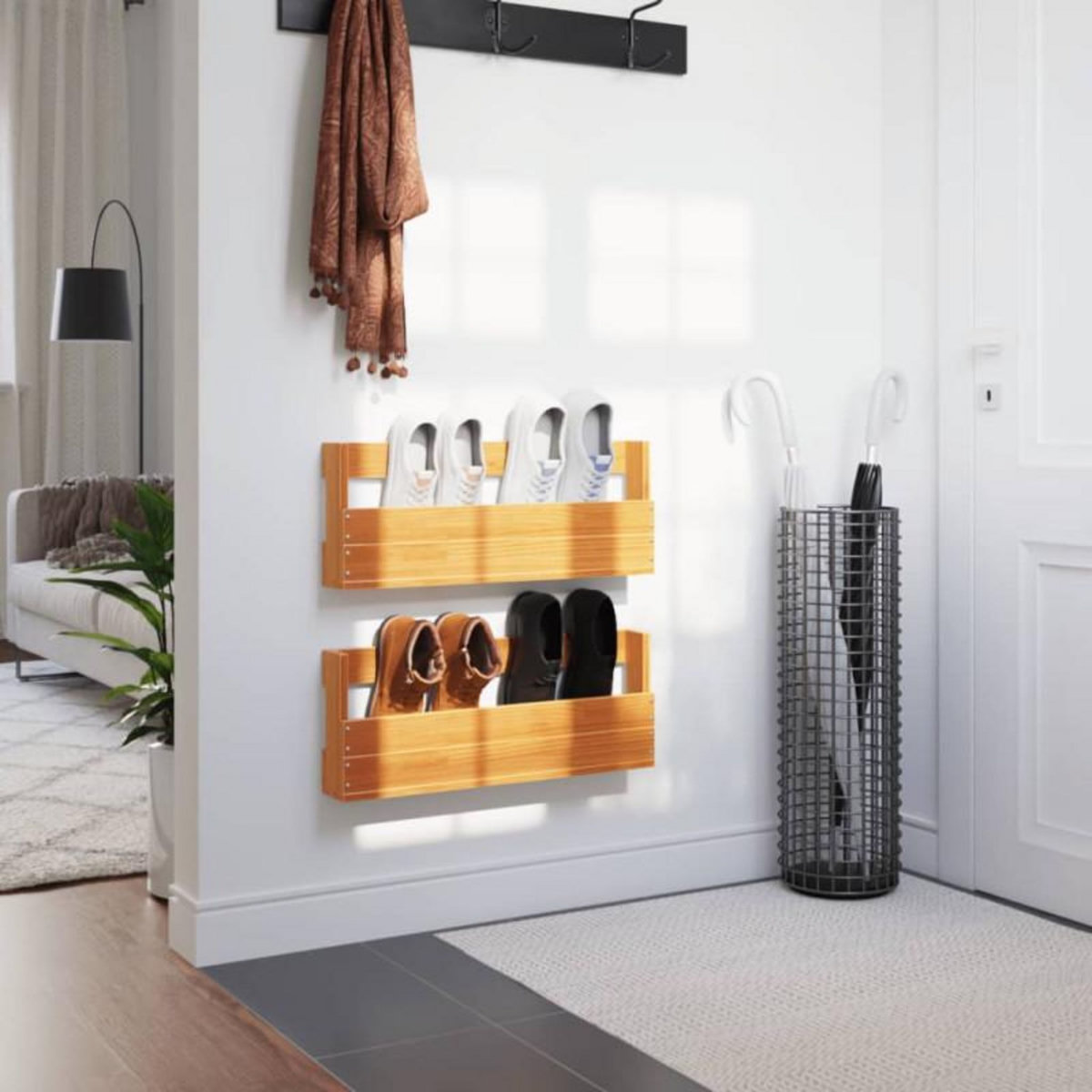 VIDAXL Étagères à chaussures murales 2 pcs cire marron 59x8,5x23,5 cm