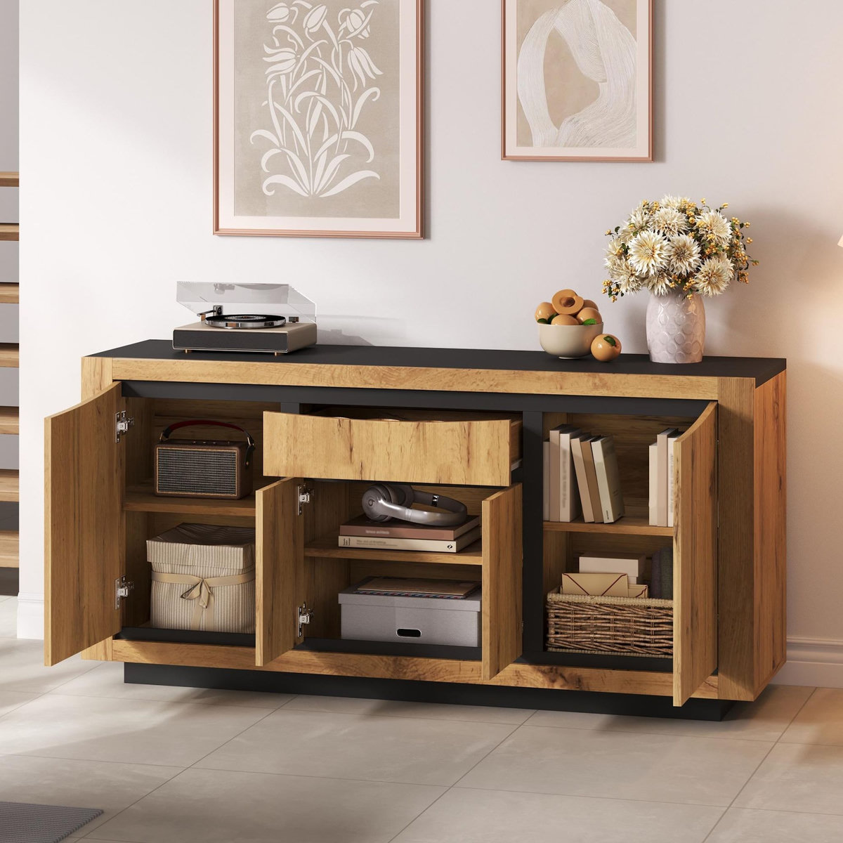 MERAX Buffet 4 porte(s) 1 tiroir(s) - 140 cm naturel mdf