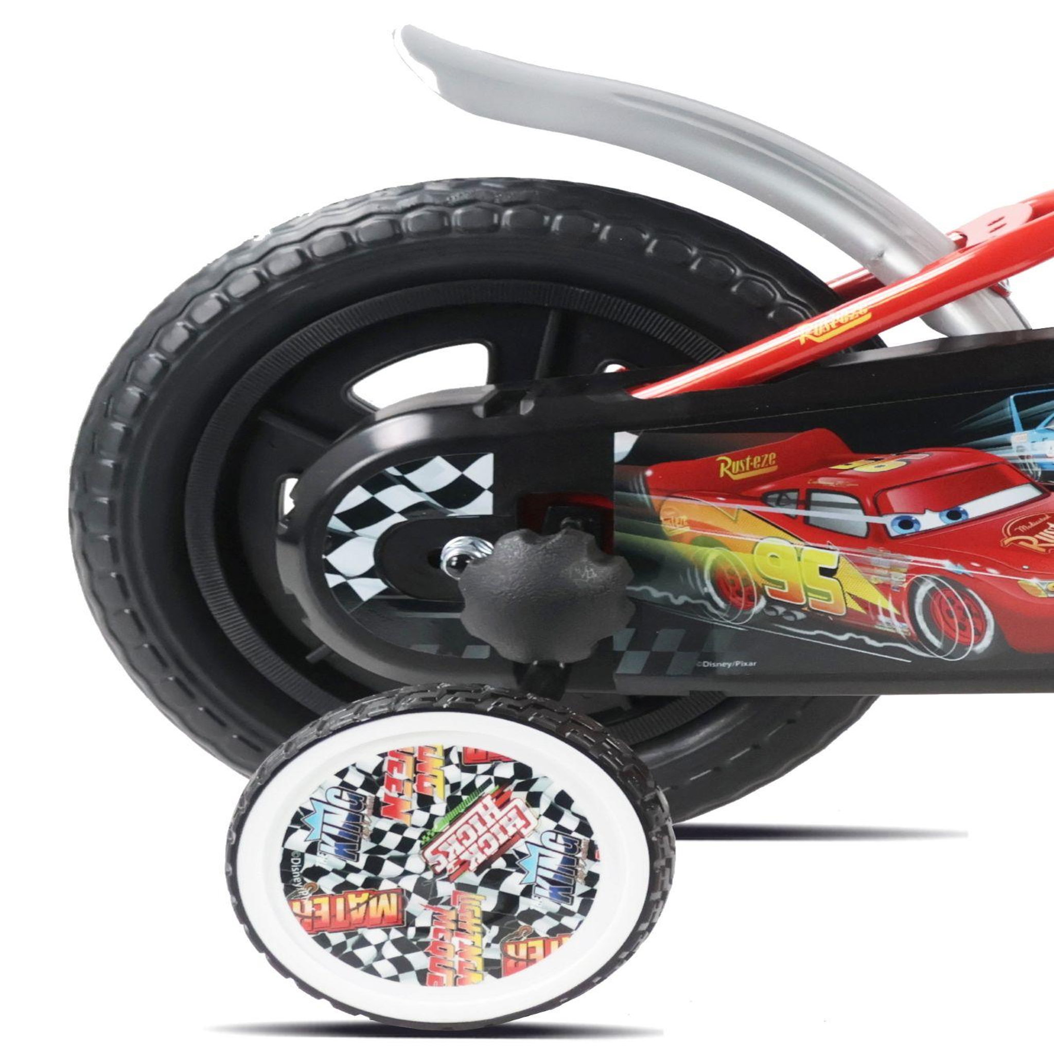 Voir la diapositive 2 : Disney Cars Vélo 10'' enfant CARS de Disney avec plaque avant décorative, garde boues, carter, roues bâtons & 2 stabilisateurs