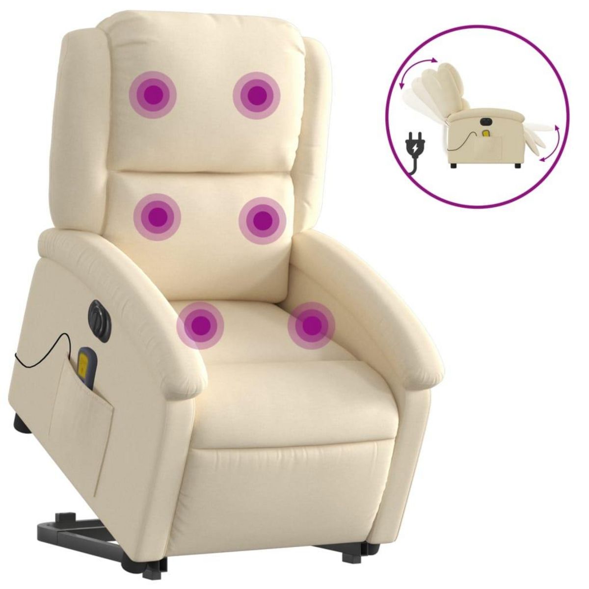 VIDAXL Fauteuil inclinable de massage electrique Creme Tissu