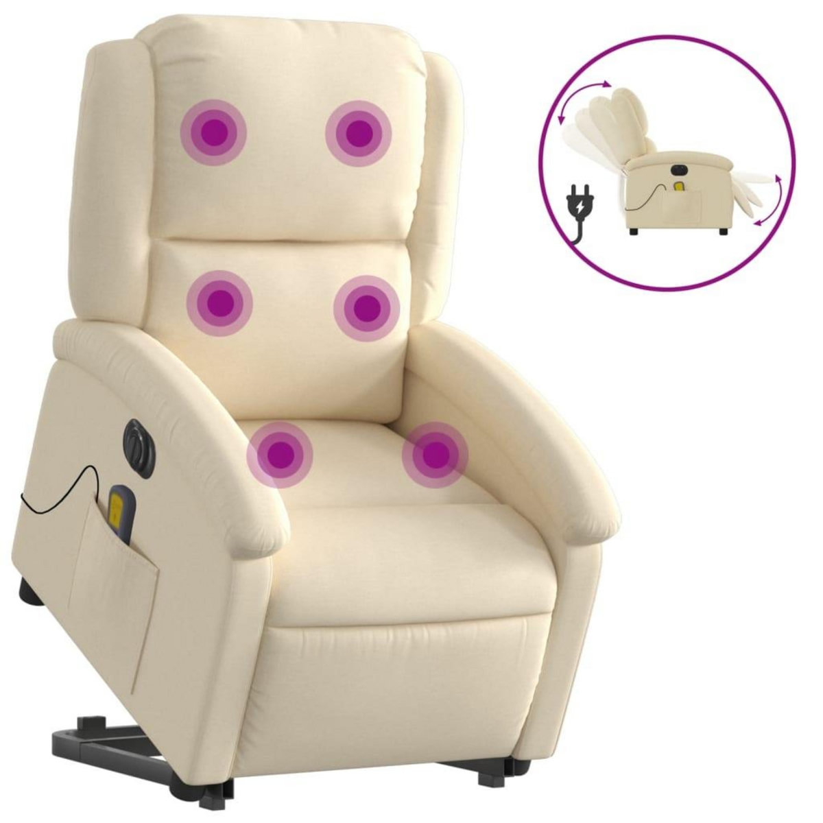 VIDAXL Fauteuil inclinable de massage electrique Creme Tissu