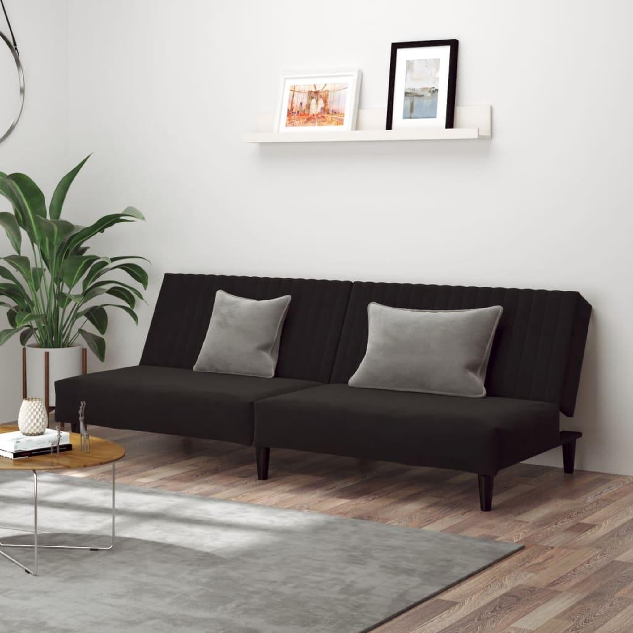 VIDAXL Canape-lit 2 places noir velours