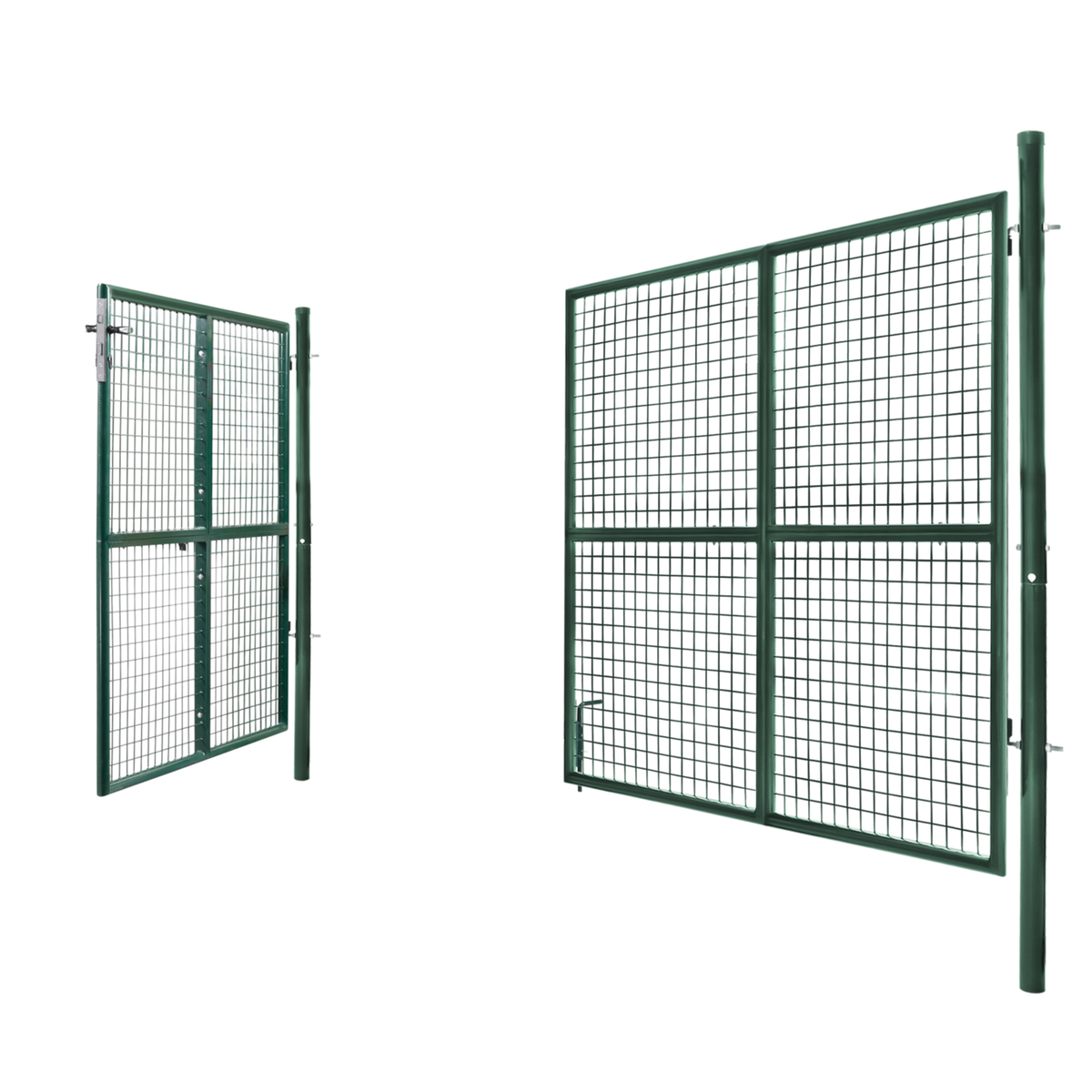 ID MARKET Portillon de jardin double porte 315 x 150 cm en acier vert avec serrure et poignée