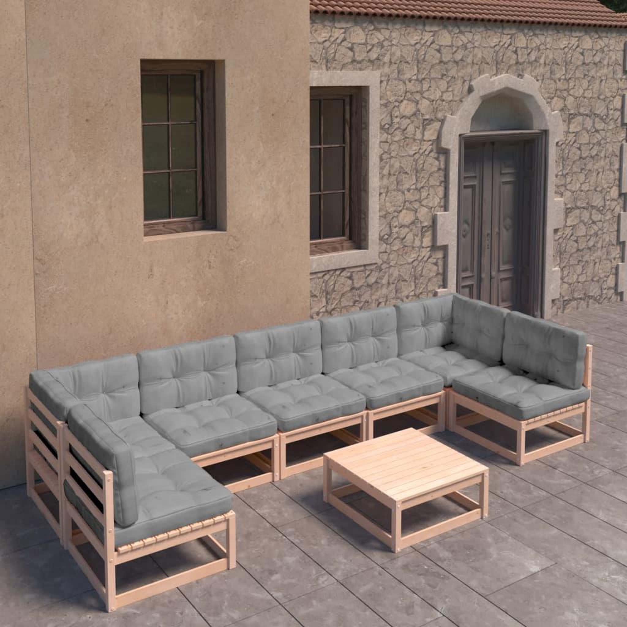 Voir la diapositive 1 : VIDAXL Salon de jardin 8 pcs avec coussins Bois de pin massif