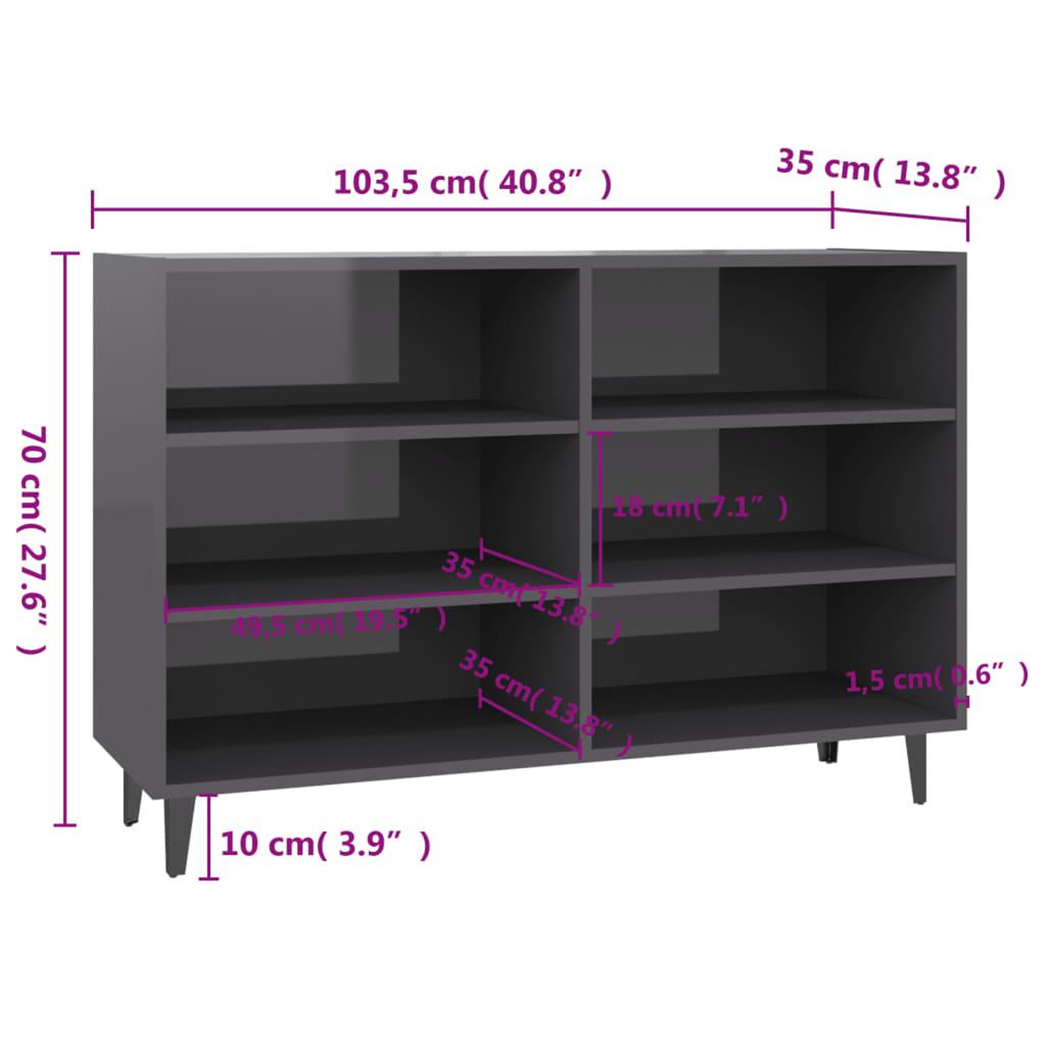 Voir la diapositive 6 : VIDAXL Buffet gris brillant 103,5x35x70 cm bois d'ingenierie