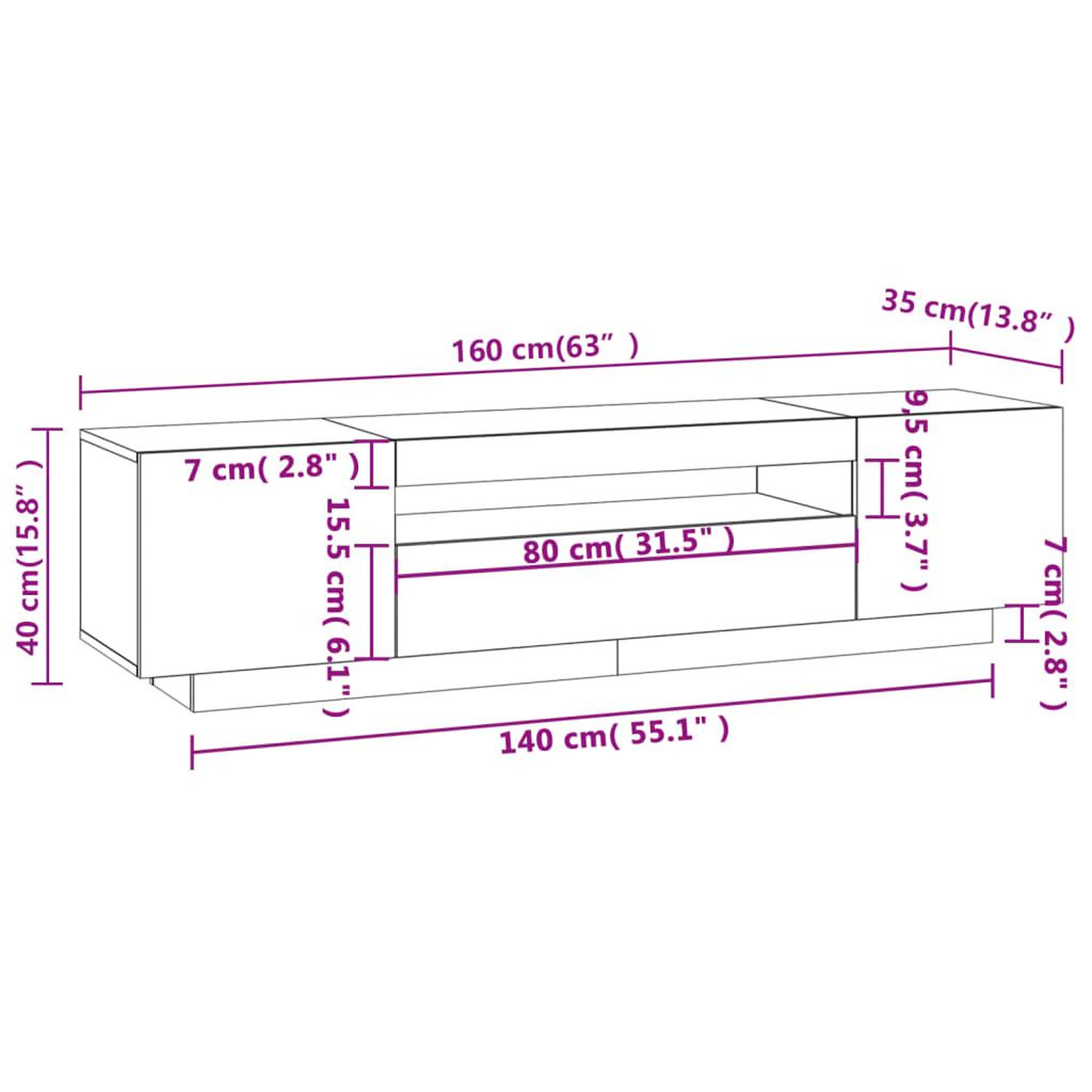 Voir la diapositive 6 : VIDAXL Meuble TV avec lumieres LED noir 160x35x40 cm