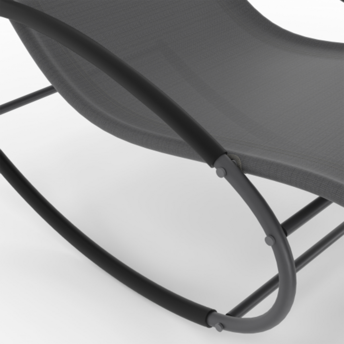 ID MARKET Lot de 2 chaises longues - transat de jardin à bascule MALAWI gris anthracite et toile grise