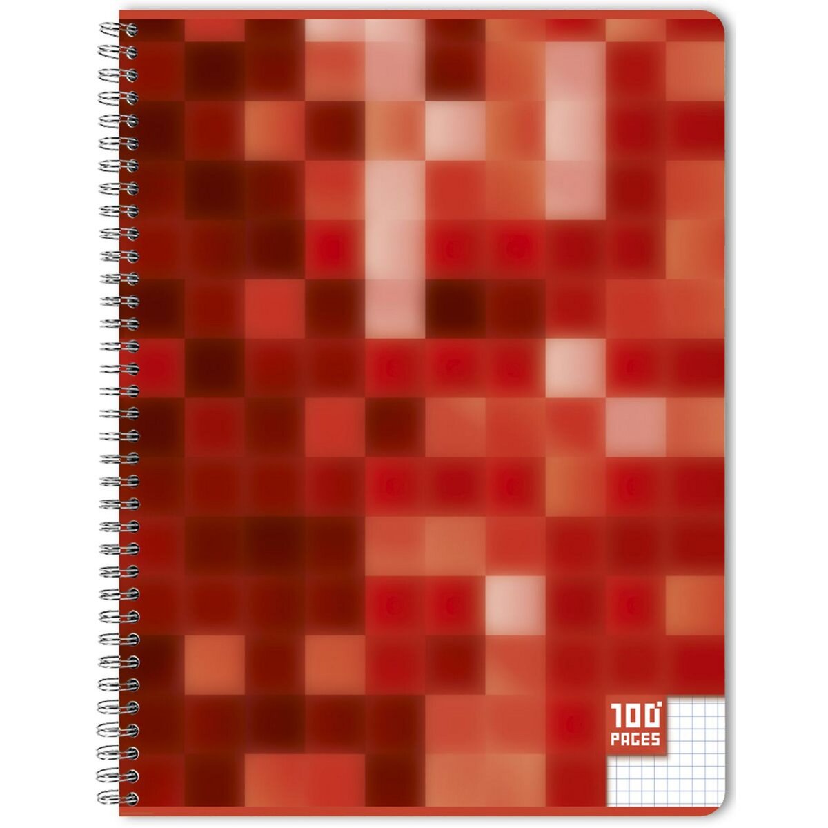 AUCHAN Cahier 24x32cm 100 pages petits carreaux 5x5 à spirale rouge motif pixellisé