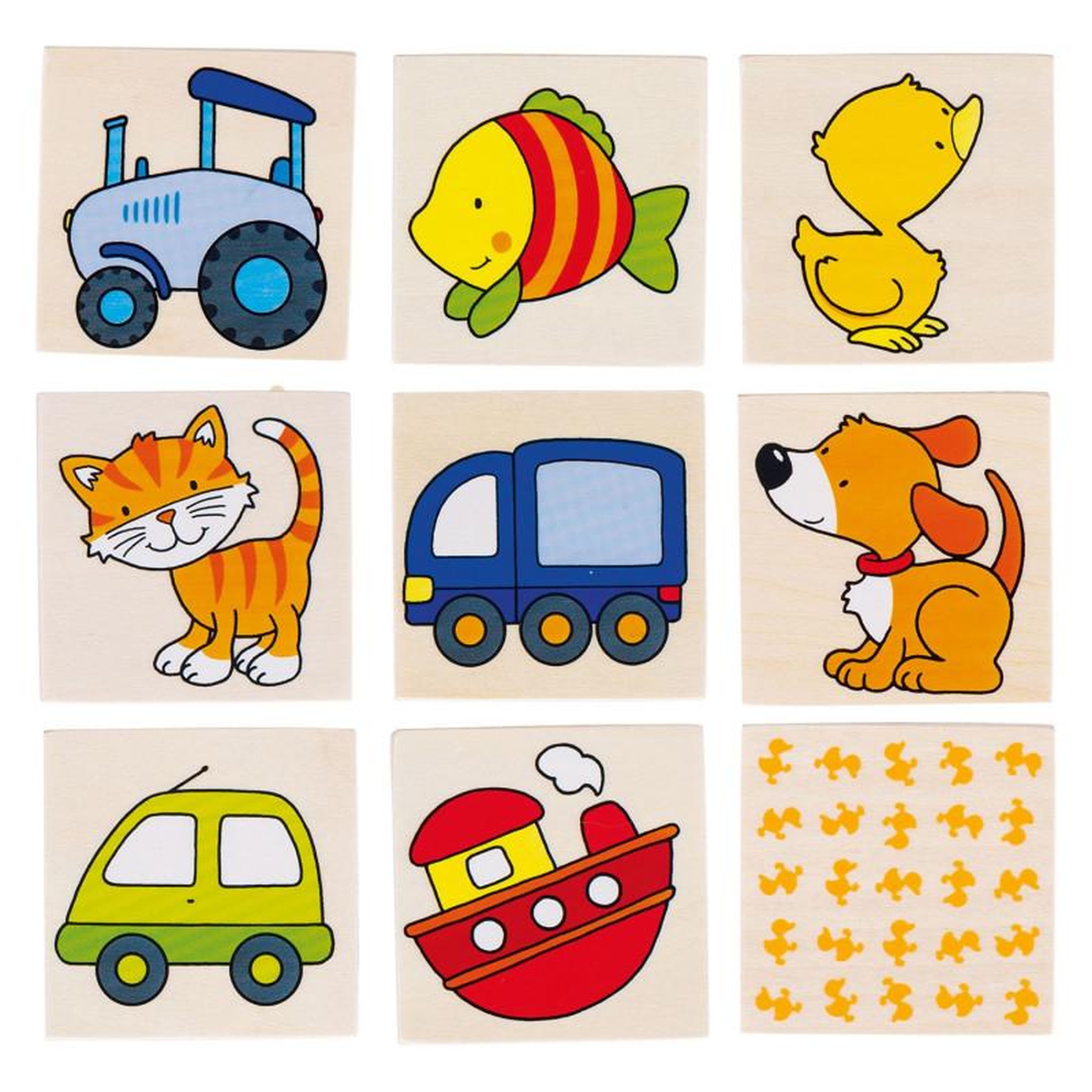 Goki GOKI Mémo vehicules et animaux Charles 16 pièces
