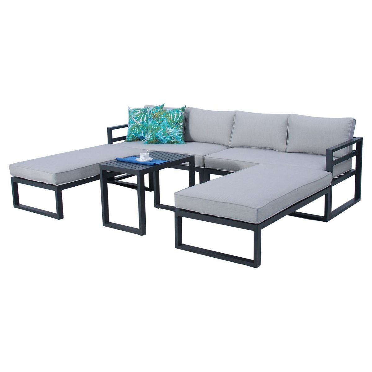 JARDILINE Salon bas de jardin - 8 places - Gris perlé - Aluminium - WAIGEO