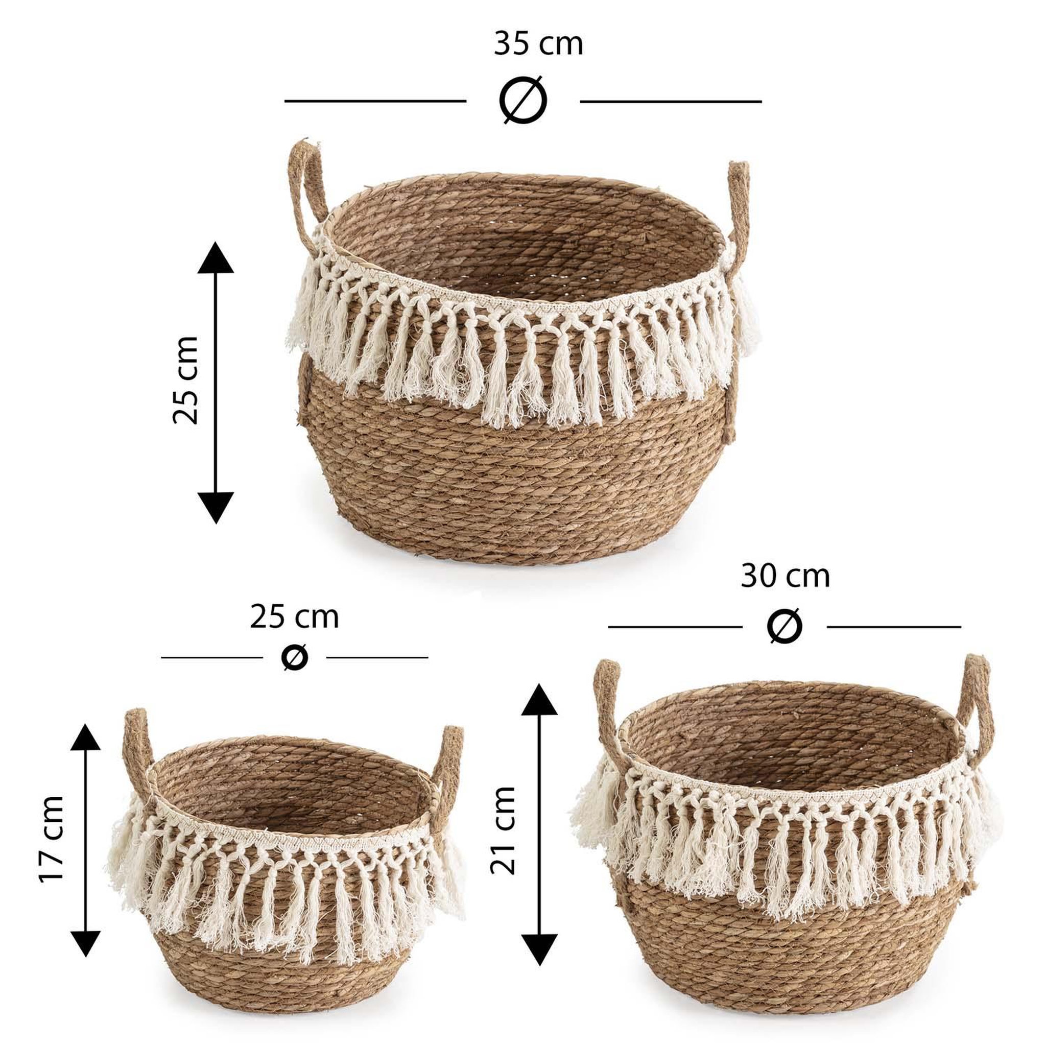 Voir la diapositive 2 : VS VENTA-STOCK Set de 3 paniers Jula fibre naturelle, blanc/naturel