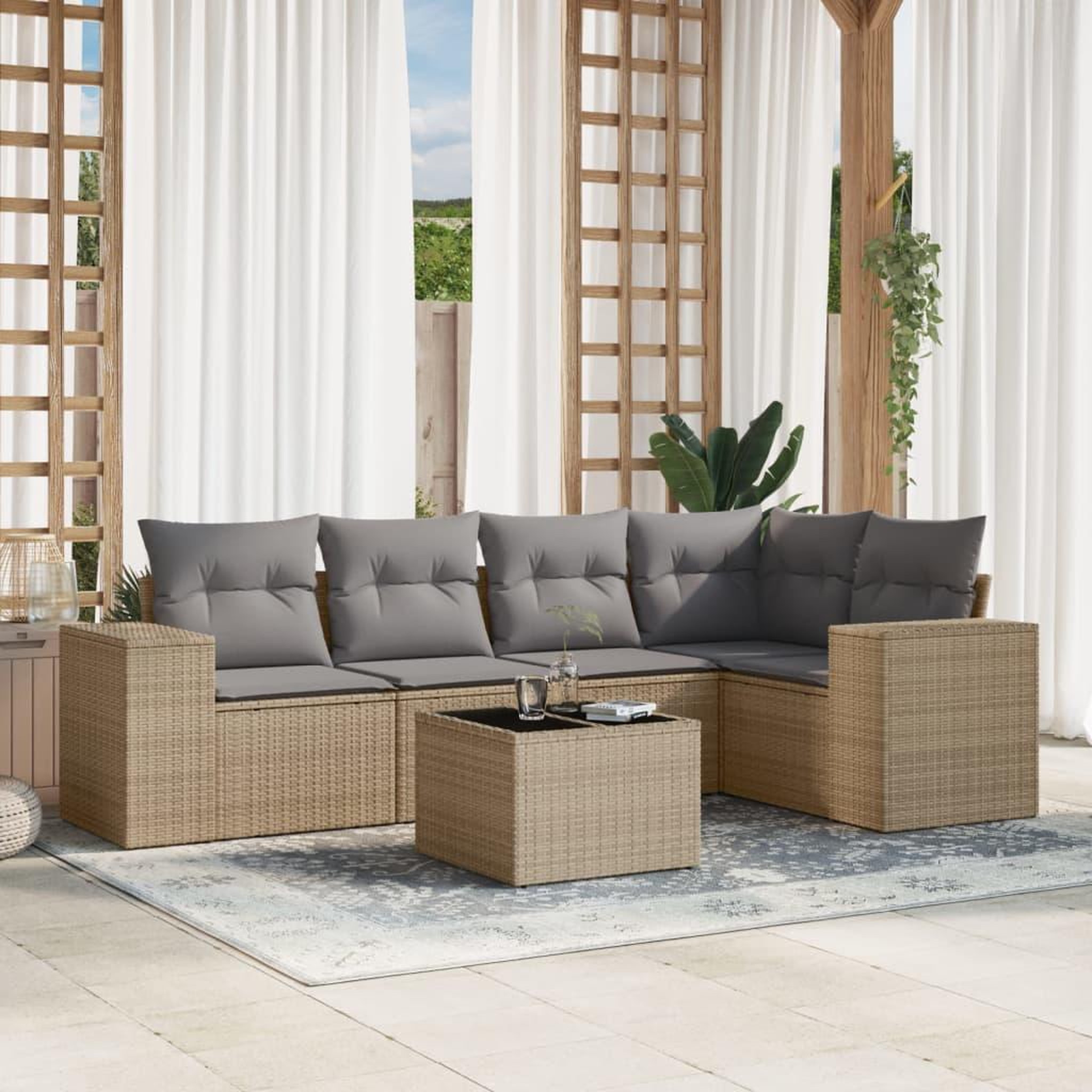 VIDAXL Salon de jardin avec coussins 6 pcs beige resine tressee