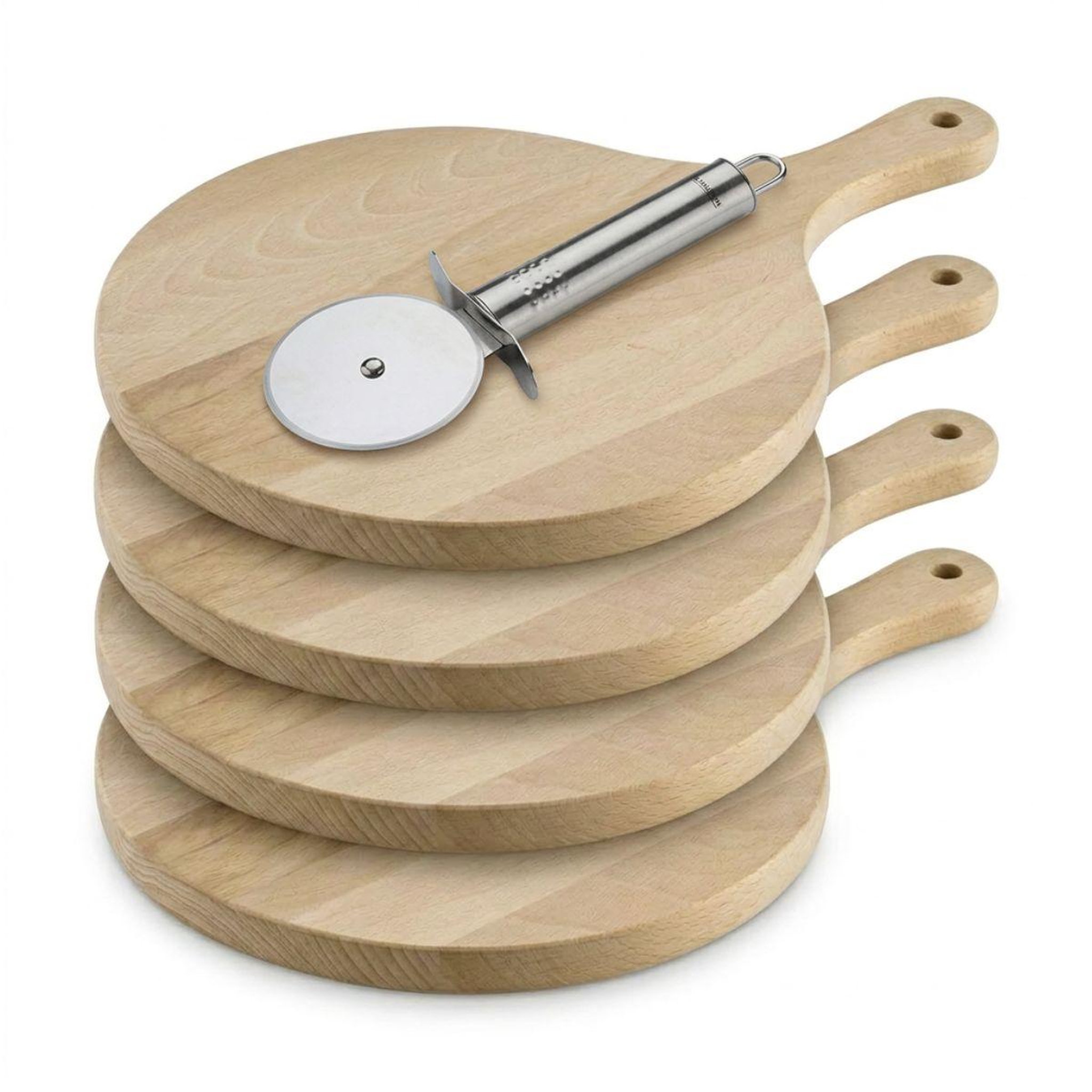 Fackelmann 4 planches à pizza 30 cm en bois et roulette Fackelmann Boissellerie