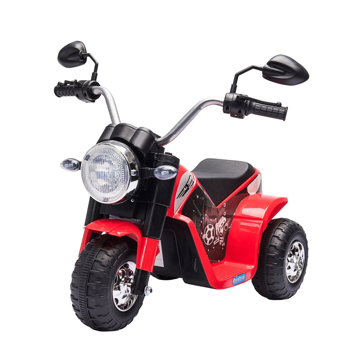 HOMCOM Moto électrique enfant chopper tout-terrain  6 V 20 W marche AV AR 3 roues effets lumineux et sonores rouge noir