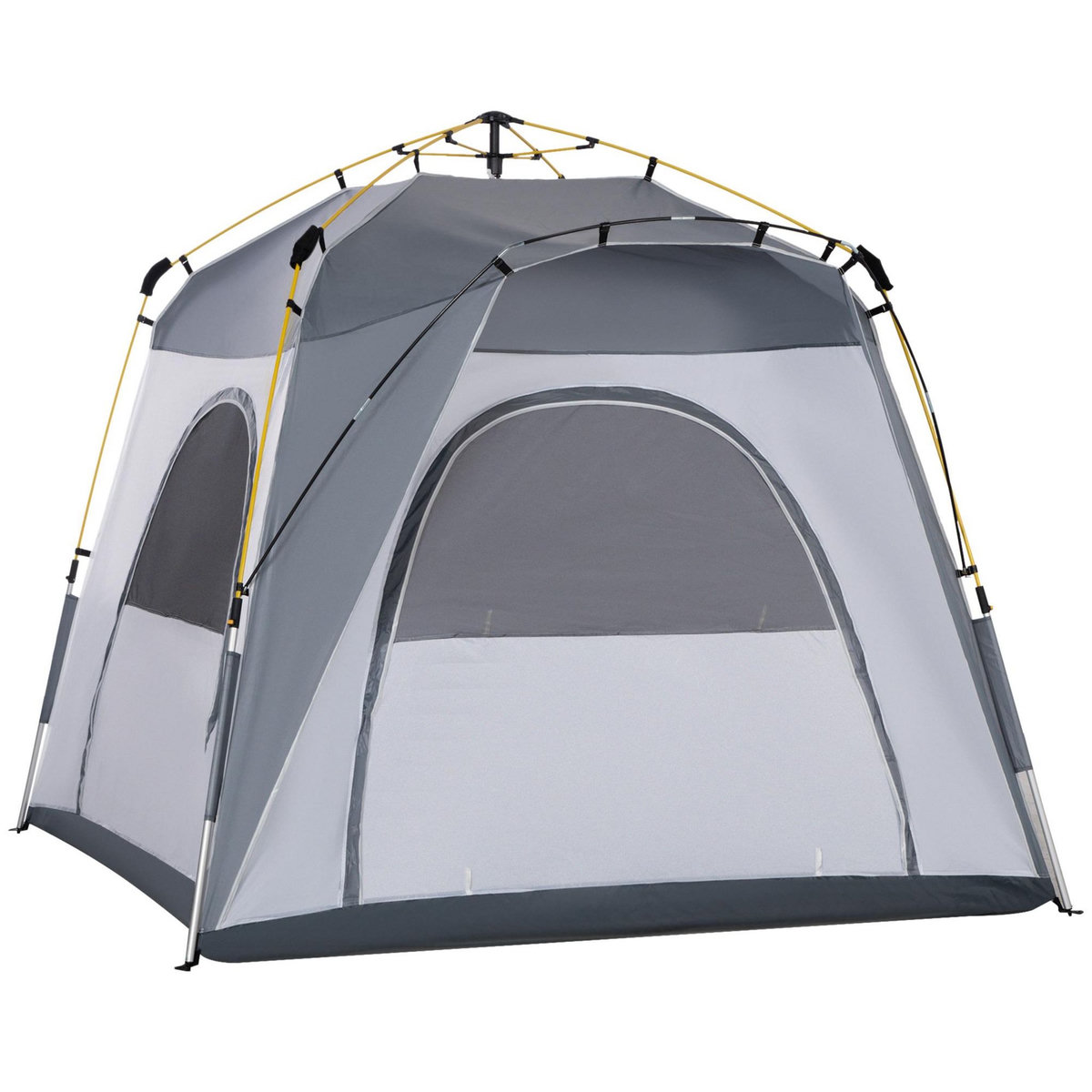 OUTSUNNY Tente de camping familiale 4 personnes montage instantanée pop-up 4 fenêtres pare-soleil dim. 2,4L x 2,4l x 1,95H m fibre verre polyester gris
