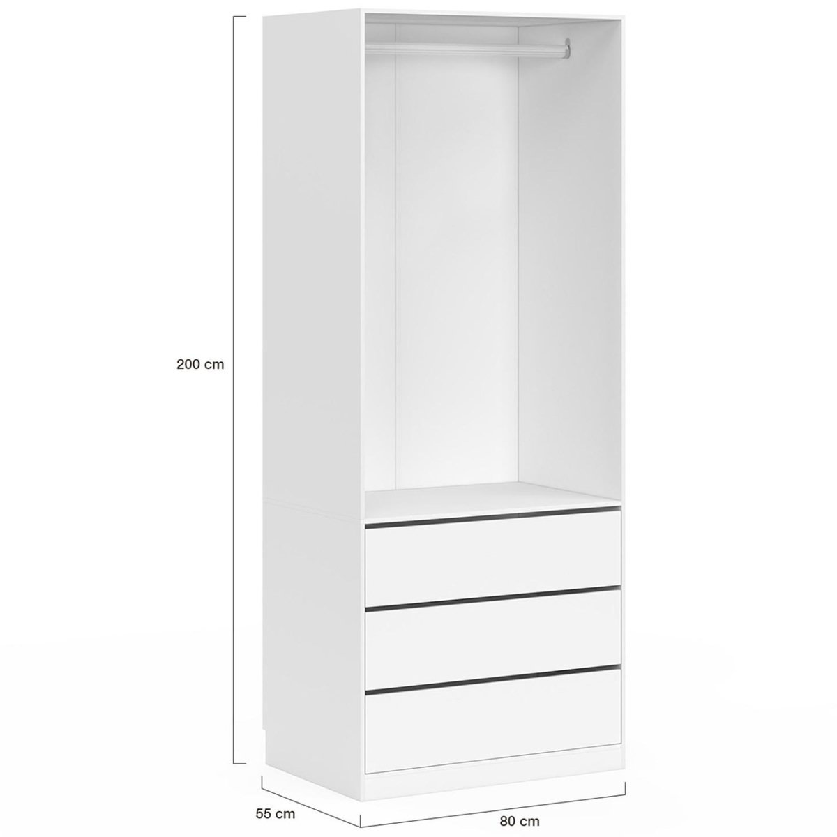 ID MARKET Dressing TAYLOR 80 x 55 x 200 cm 1 module avec penderie + 3 tiroirs blanc