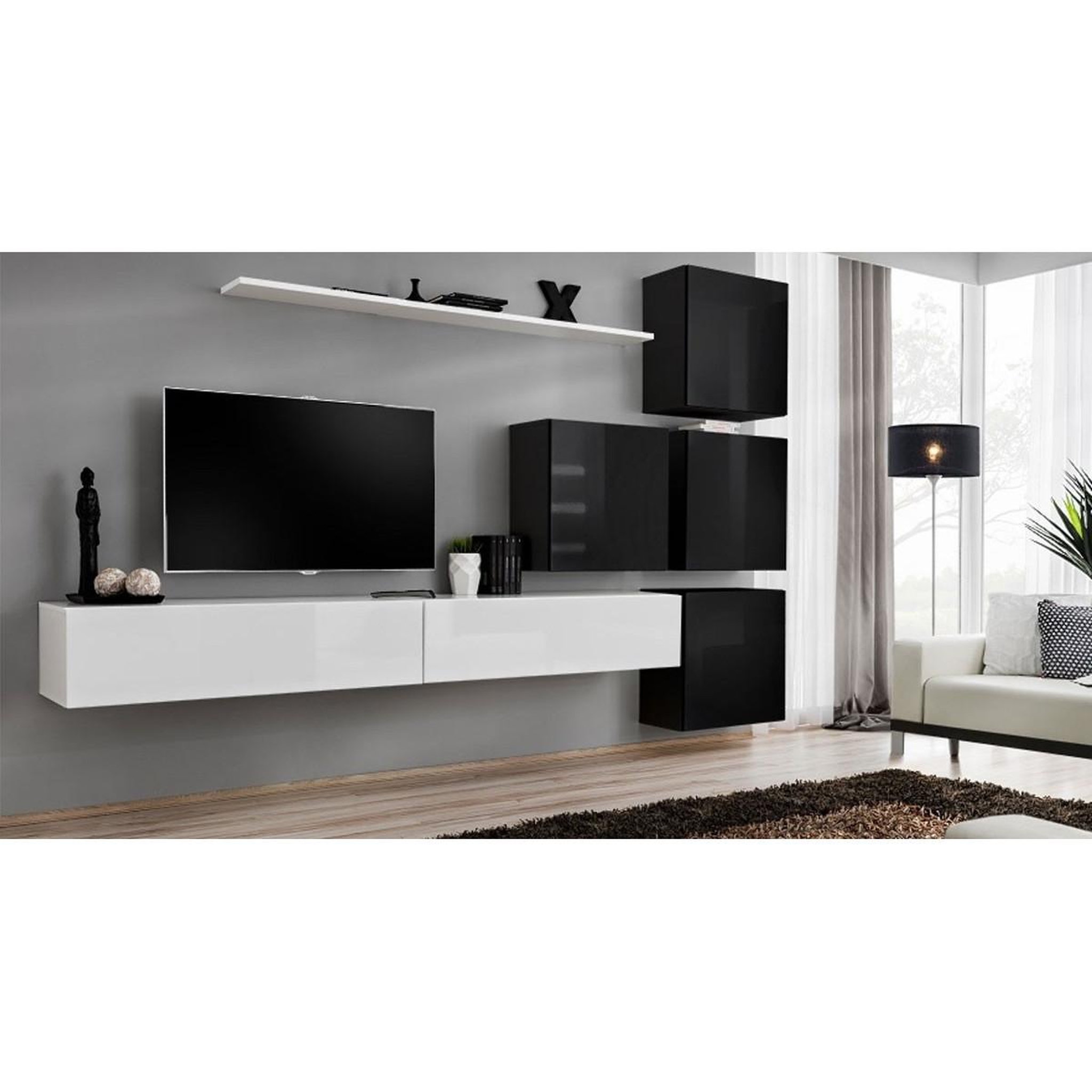 Voir la diapositive 4 : Paris Prix Meuble tv mural design  switch ix  310cm blanc & noir
