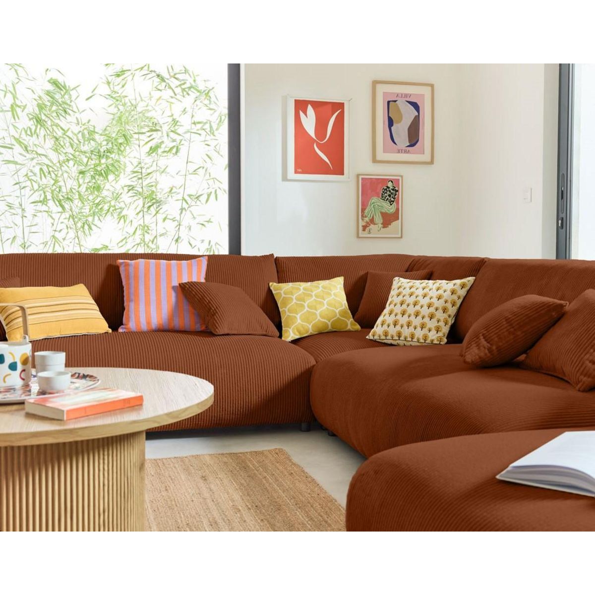 LISA DESIGN Garance - canapé modulable d'angle gauche - 8 places - en velours côtelé