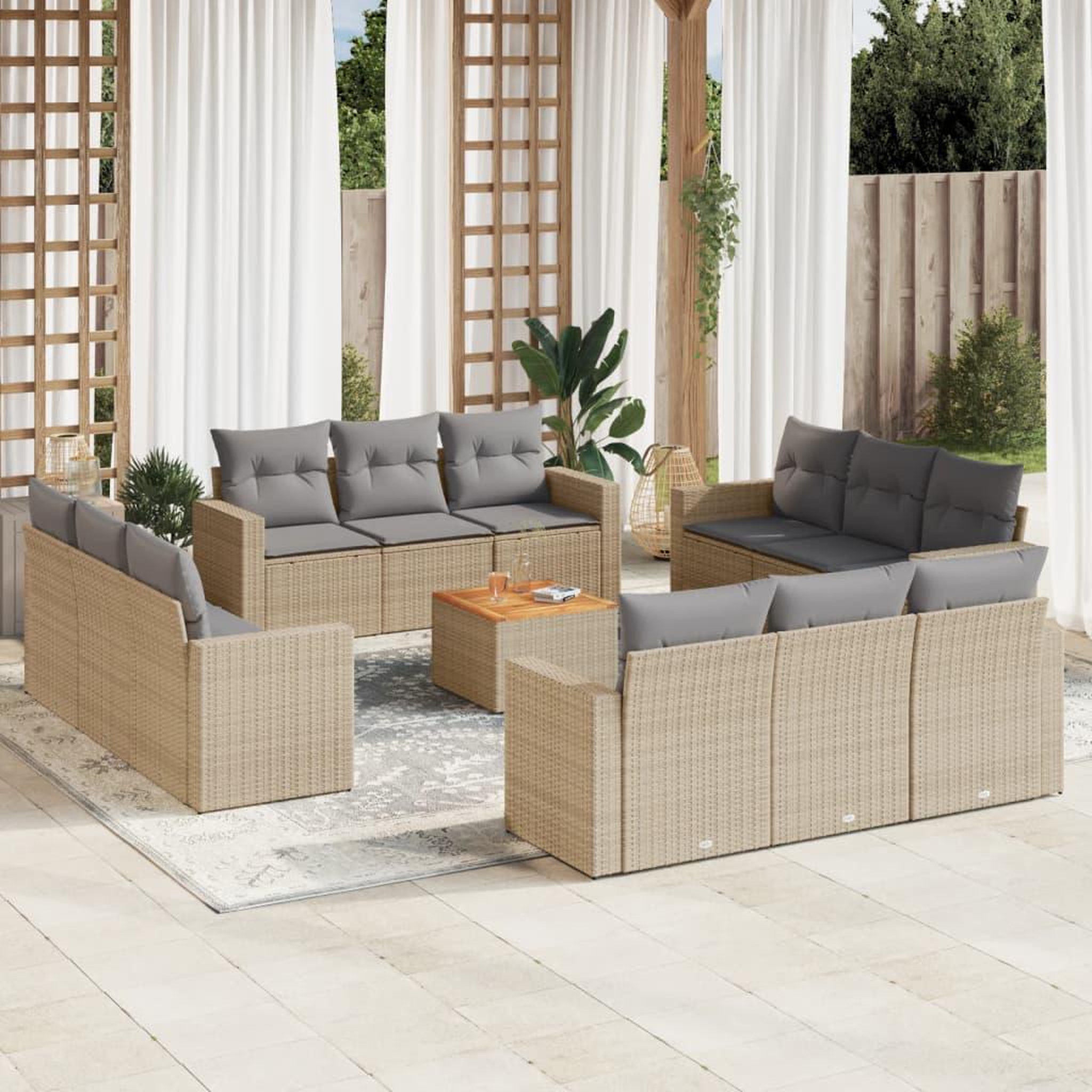 VIDAXL Salon de jardin avec coussins 13 pcs beige resine tressee