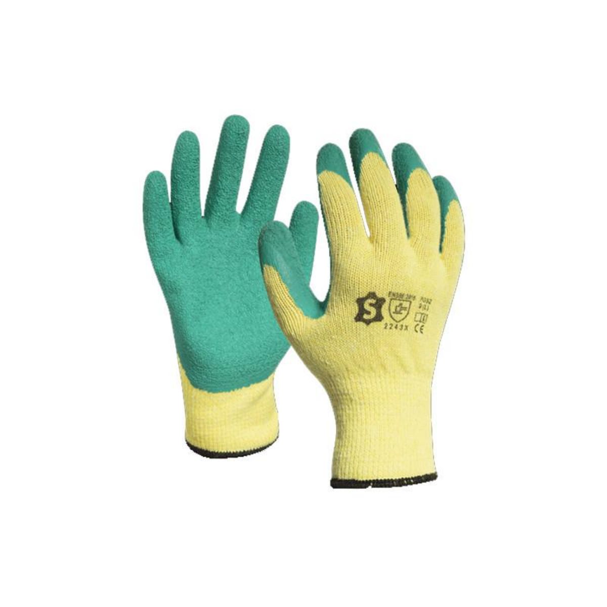 NOTRE SELECTION Sachet 12 paires de gants tricoté enduit en latex poignet bord cote jaune vert T10 7032E12