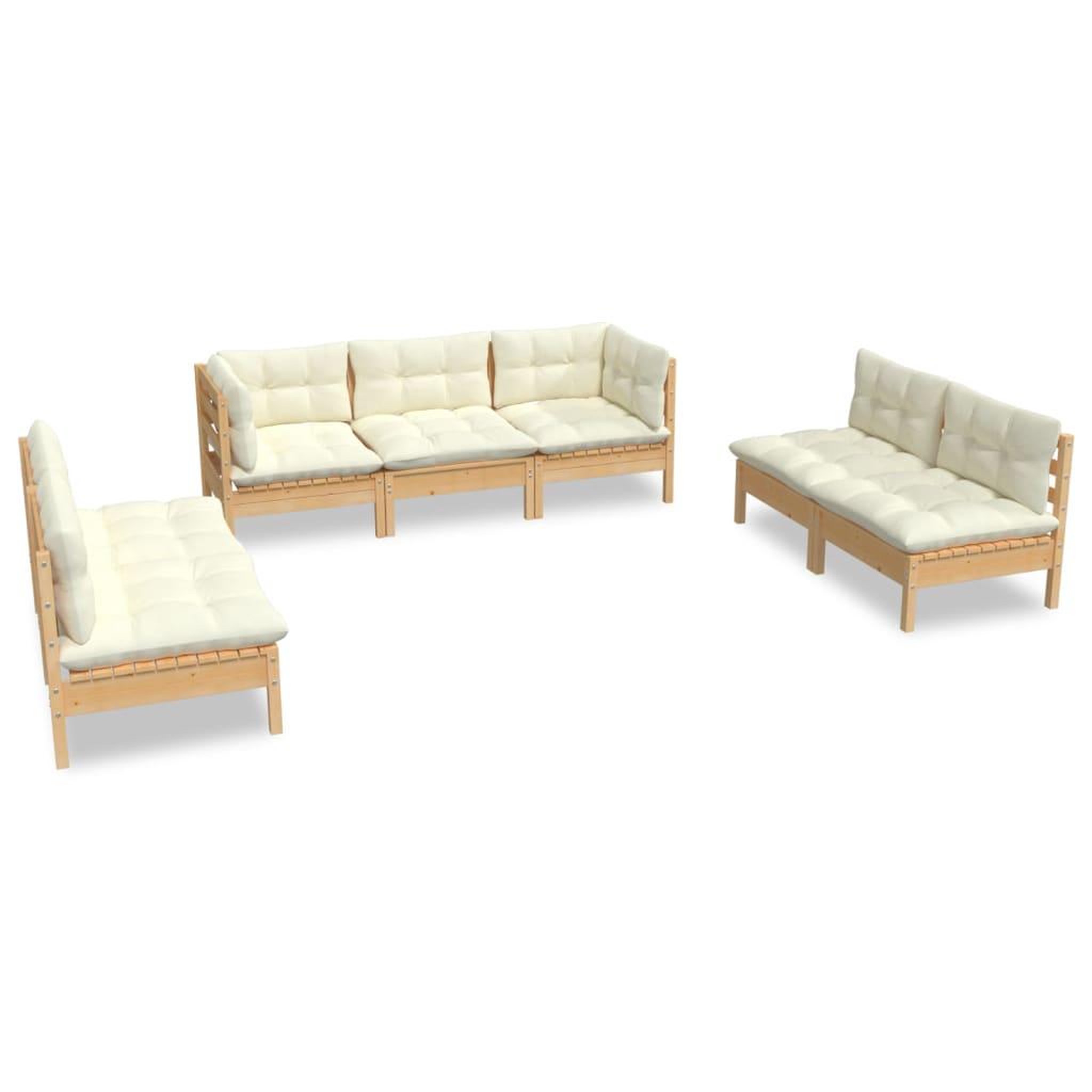 Voir la diapositive 2 : VIDAXL Salon de jardin 7 pcs avec coussins creme bois de pin massif