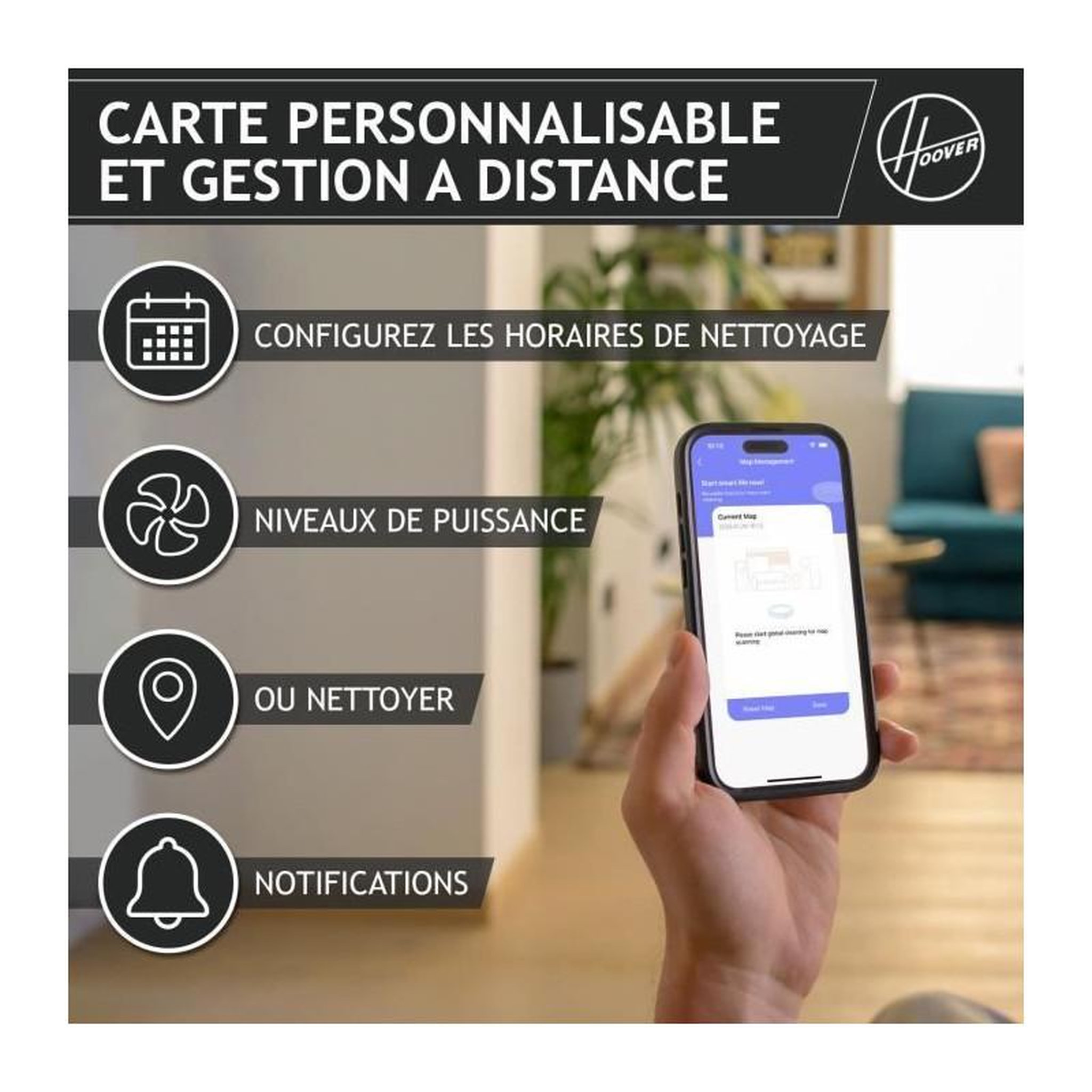 Voir la diapositive 6 : HOOVER Hoover HG430H Hydro Robot Aspirateur Laveur - Puissant 4000Pa - Tous Sols - Navigation Laser -Capteur d'obstacles - Station rech
