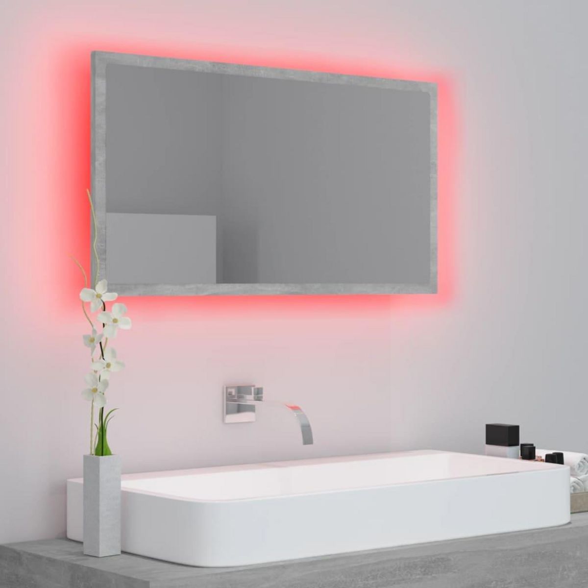 VIDAXL Miroir a LED de salle de bain Gris beton 80x8,5x37 cm Acrylique