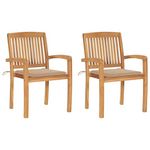 VIDAXL Chaises de jardin lot de 2 et coussins beige Bois teck massif