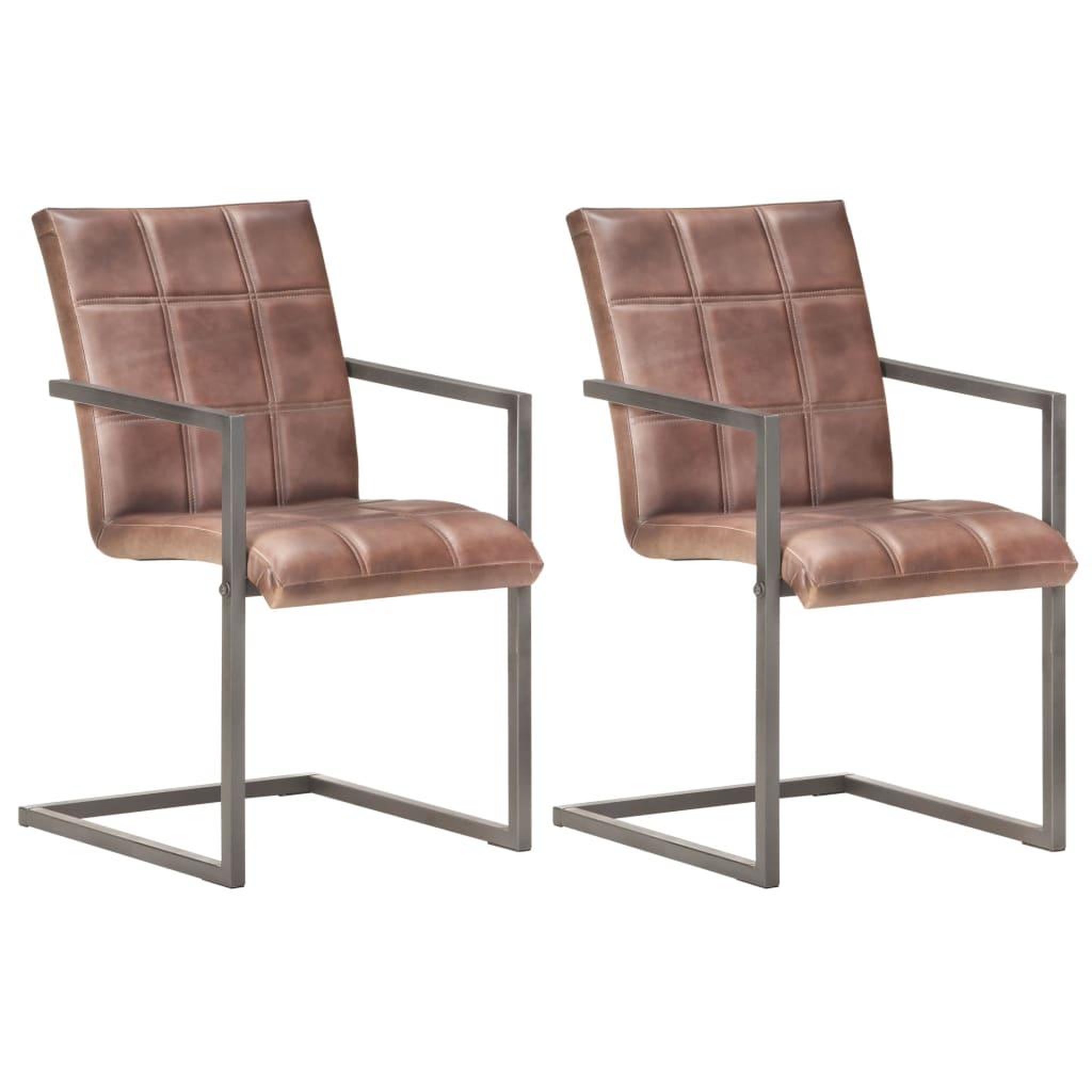 VIDAXL Chaises a manger cantilever lot de 2 marron cuir veritable