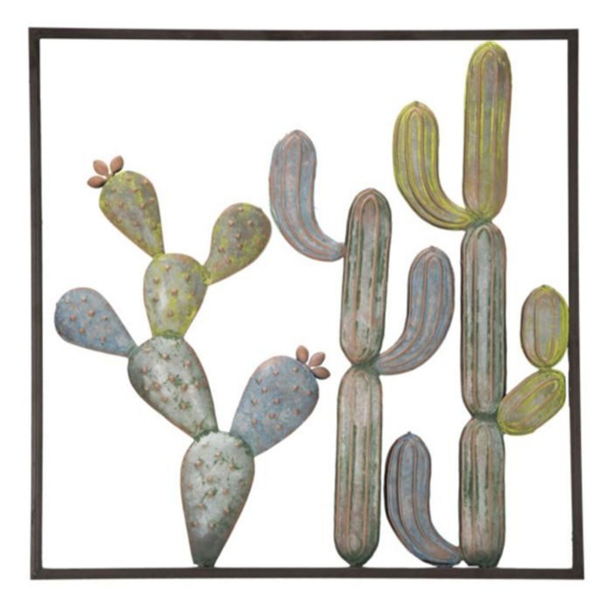 Paris Prix Déco Murale Encadrée en Métal  Cactus  50cm Multicolore